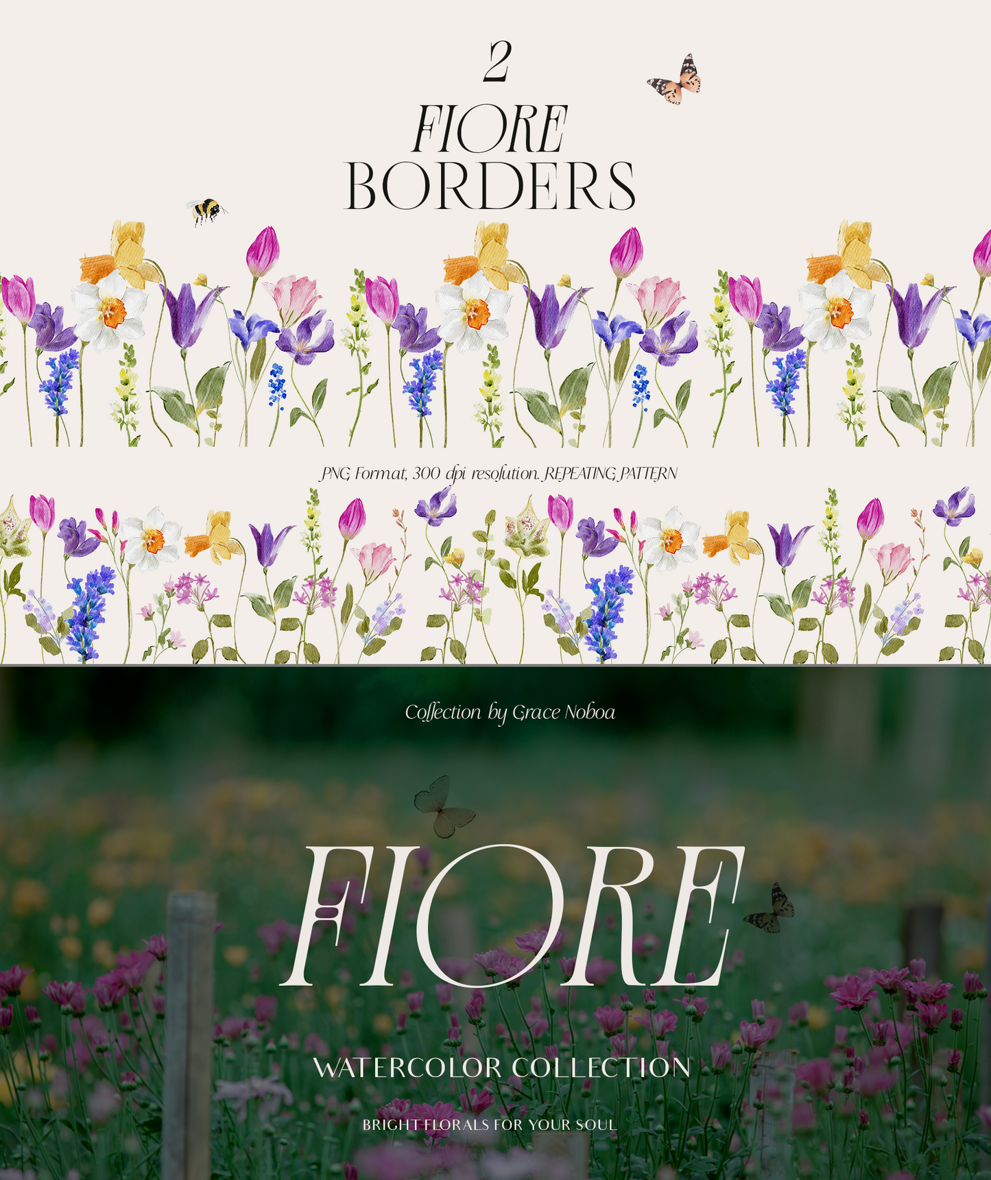 Fiore colorful Bright spring and summer watercolor flowers clipart