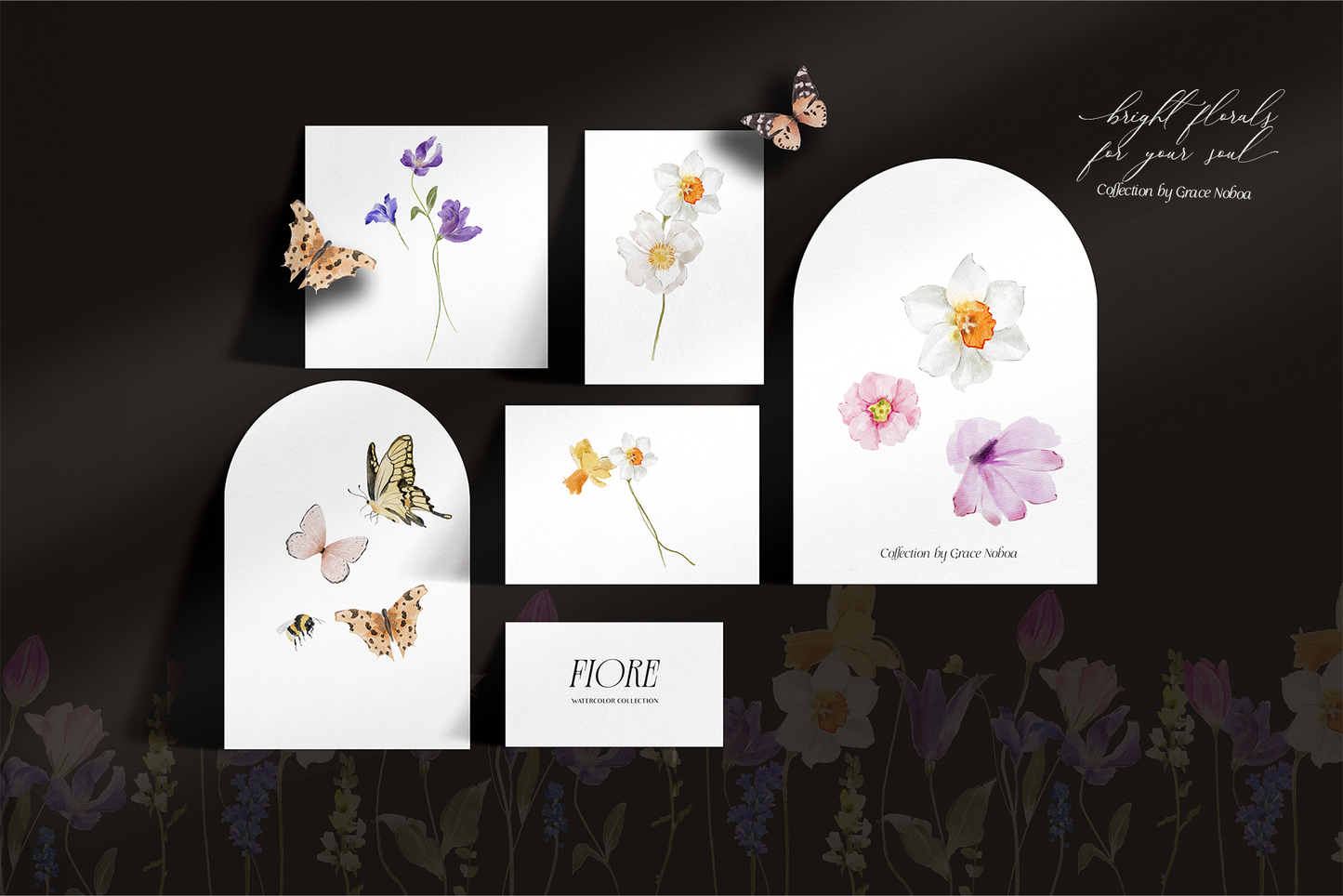 Fiore colorful Bright spring and summer watercolor flowers clipart