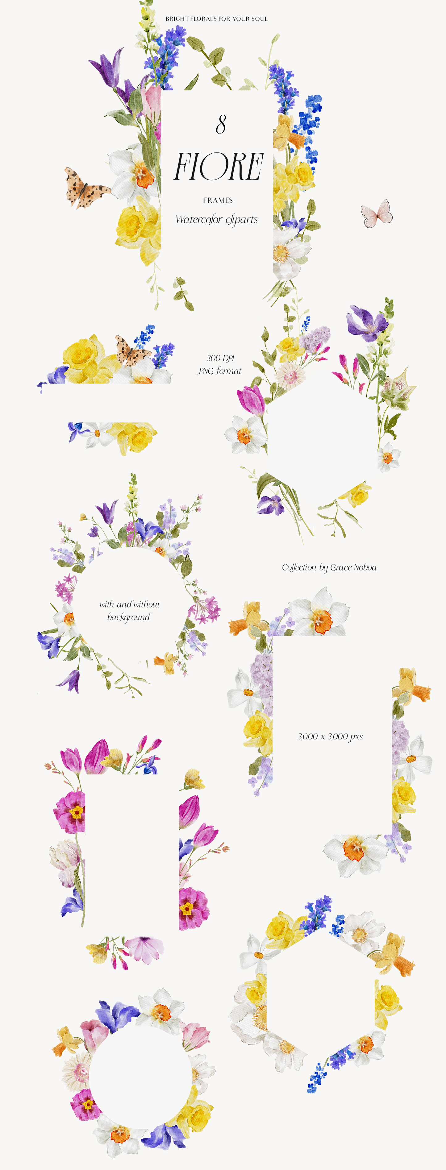 Fiore colorful Bright spring and summer watercolor flowers clipart