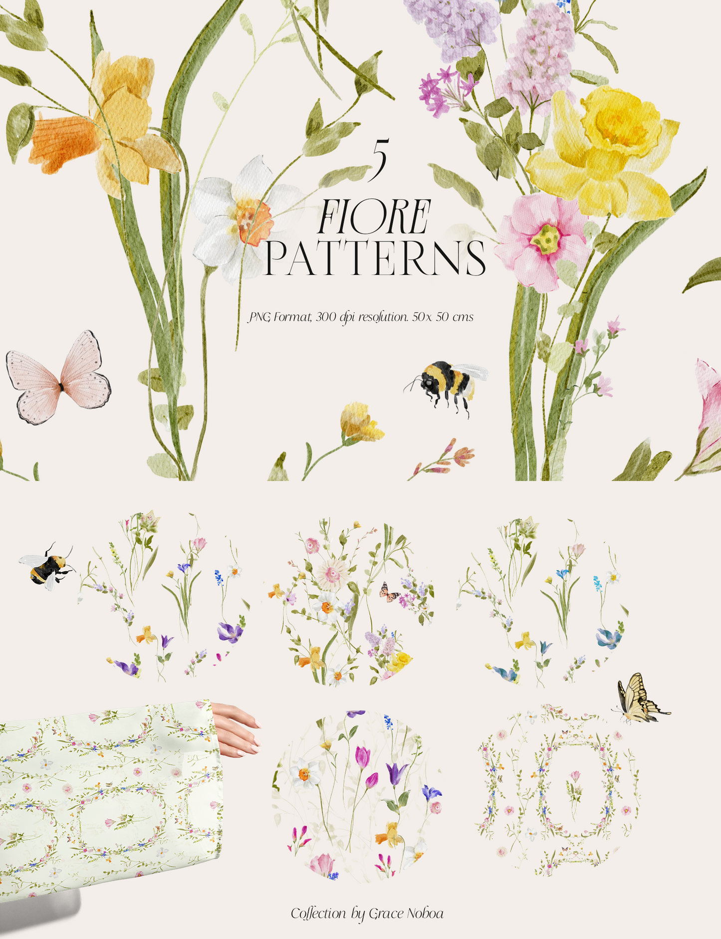 Fiore colorful Bright spring and summer watercolor flowers clipart