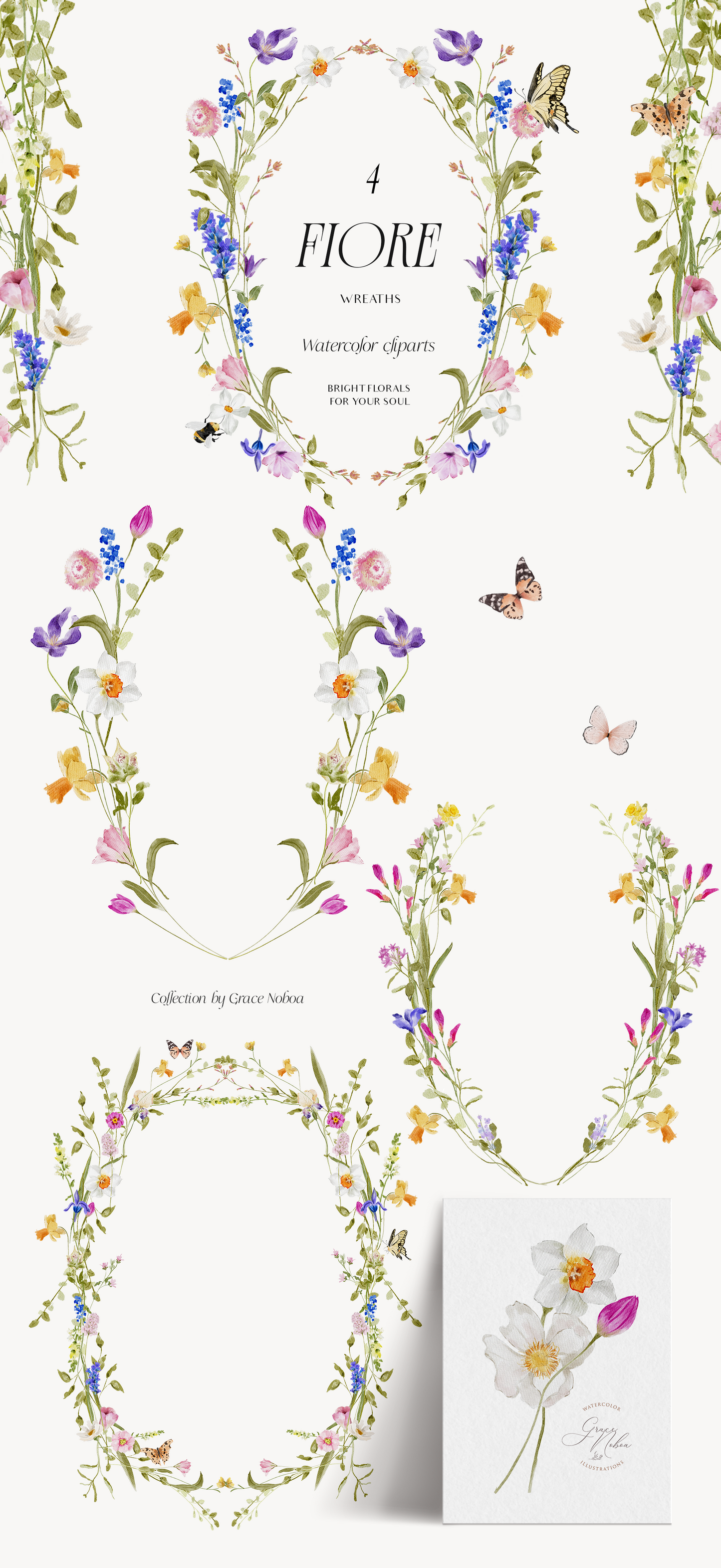 Fiore colorful Bright spring and summer watercolor flowers clipart