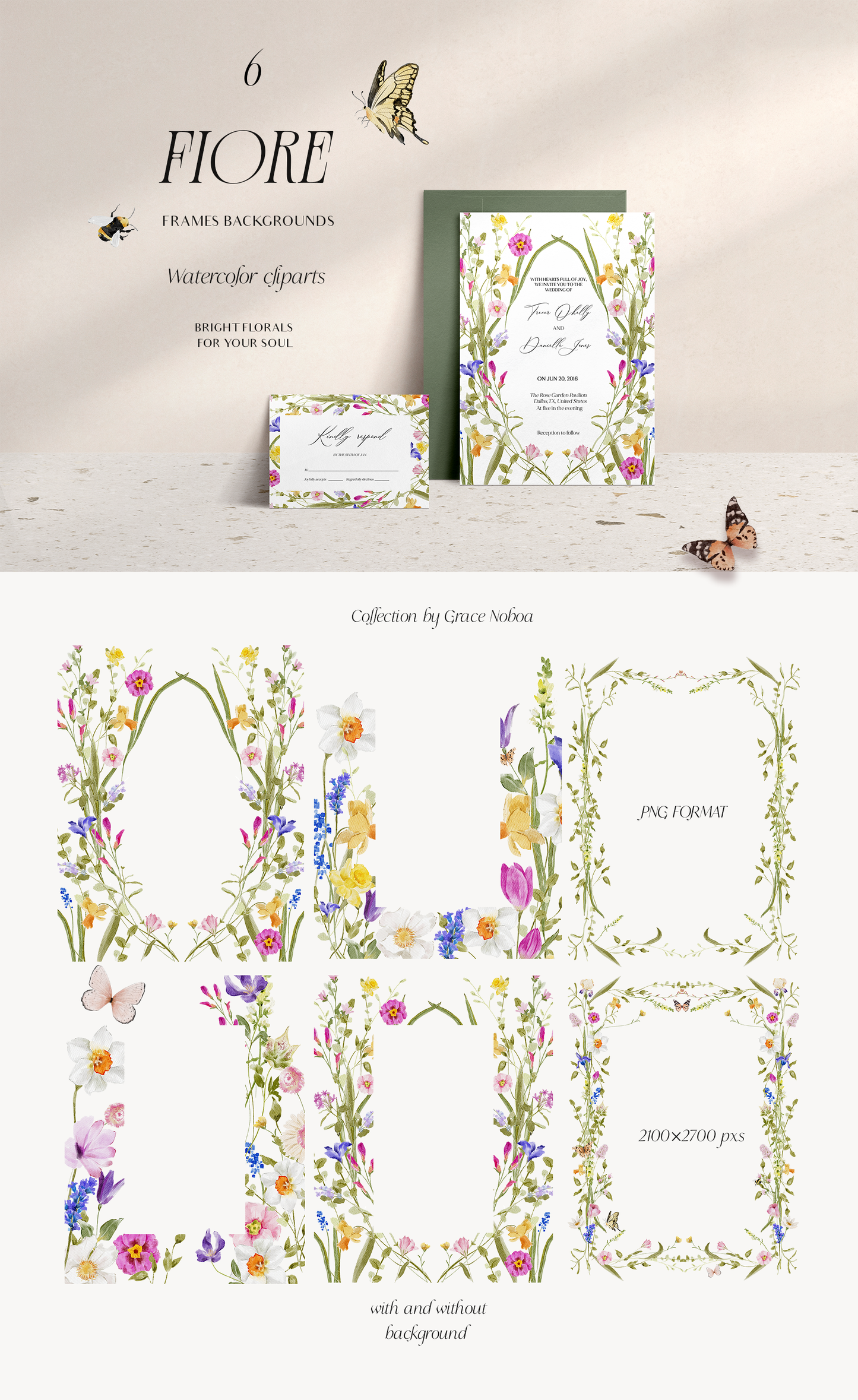 Fiore colorful Bright spring and summer watercolor flowers clipart