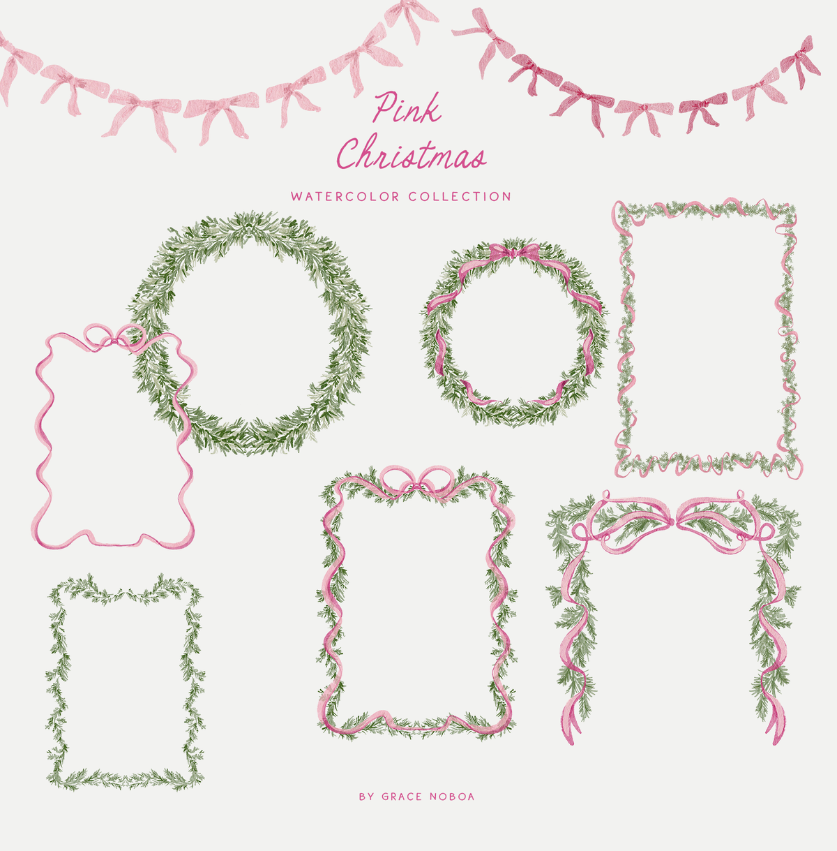 Pink Christmas coquette floral santa claus, grandmillenial holiday