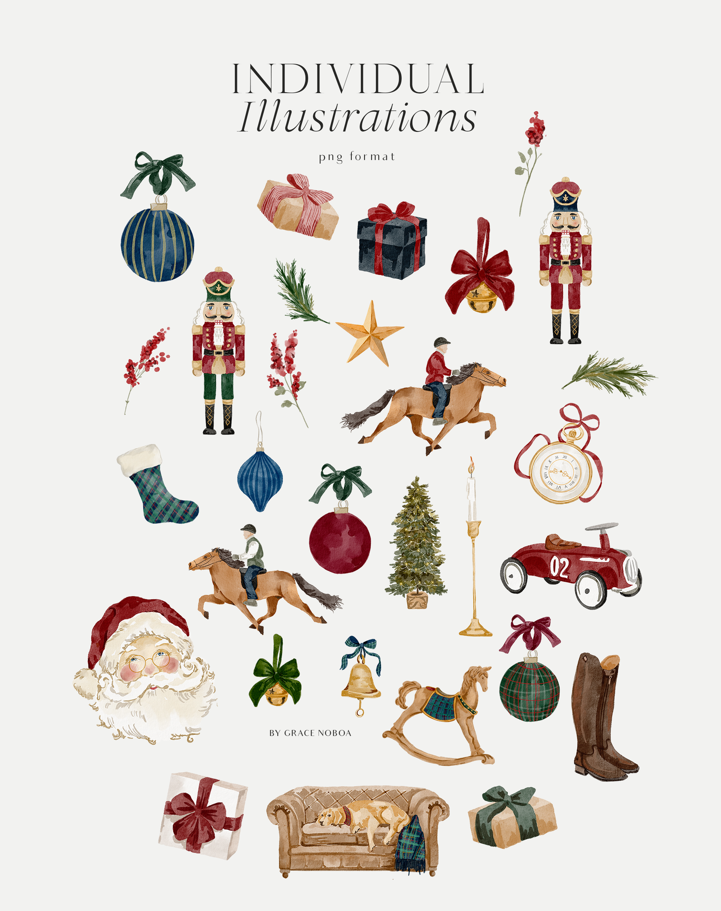 Watercolor classic christmas santa claus nutcracker