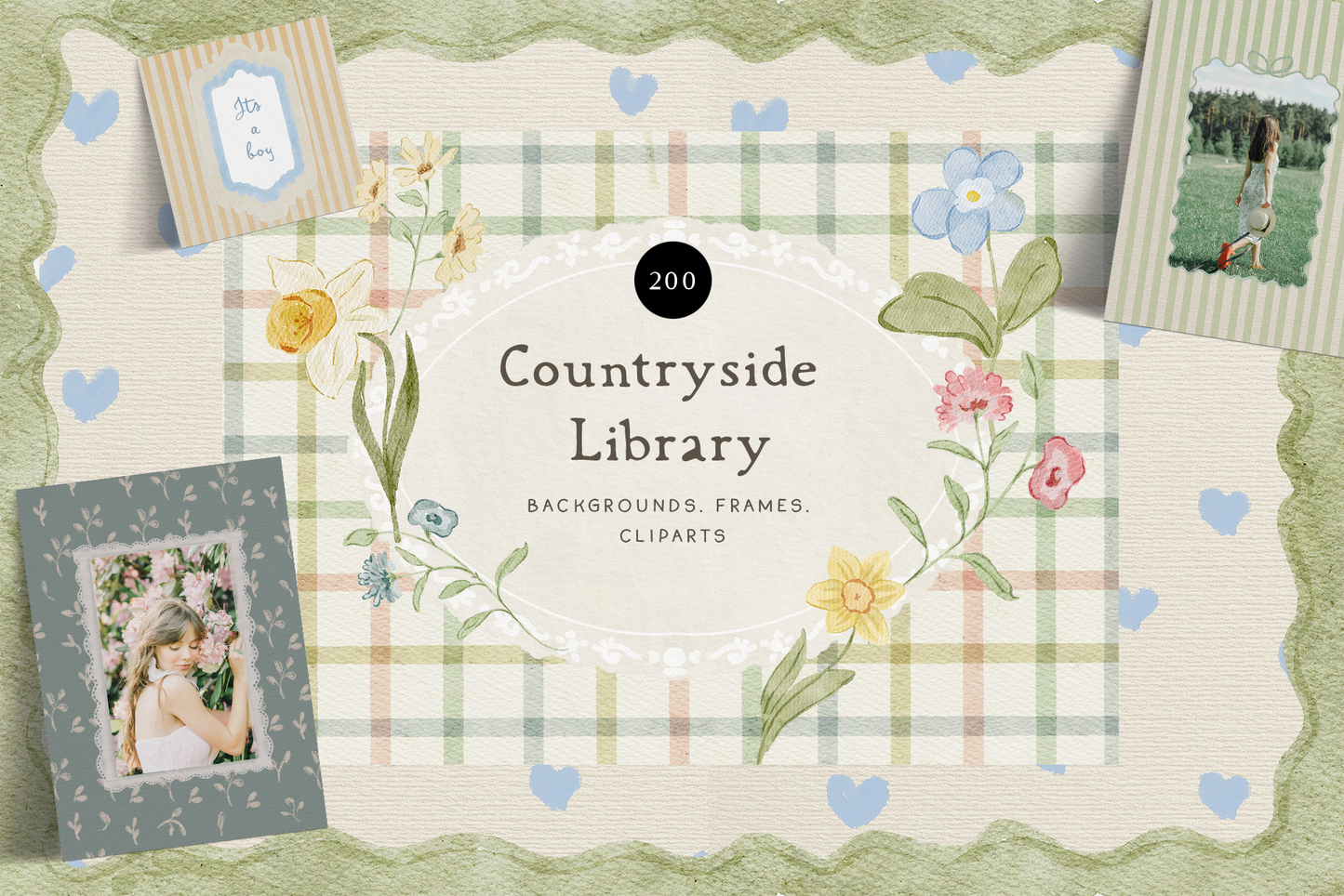 Countryside Checkered plaid Pastel Spring Backgrounds Wallpapers