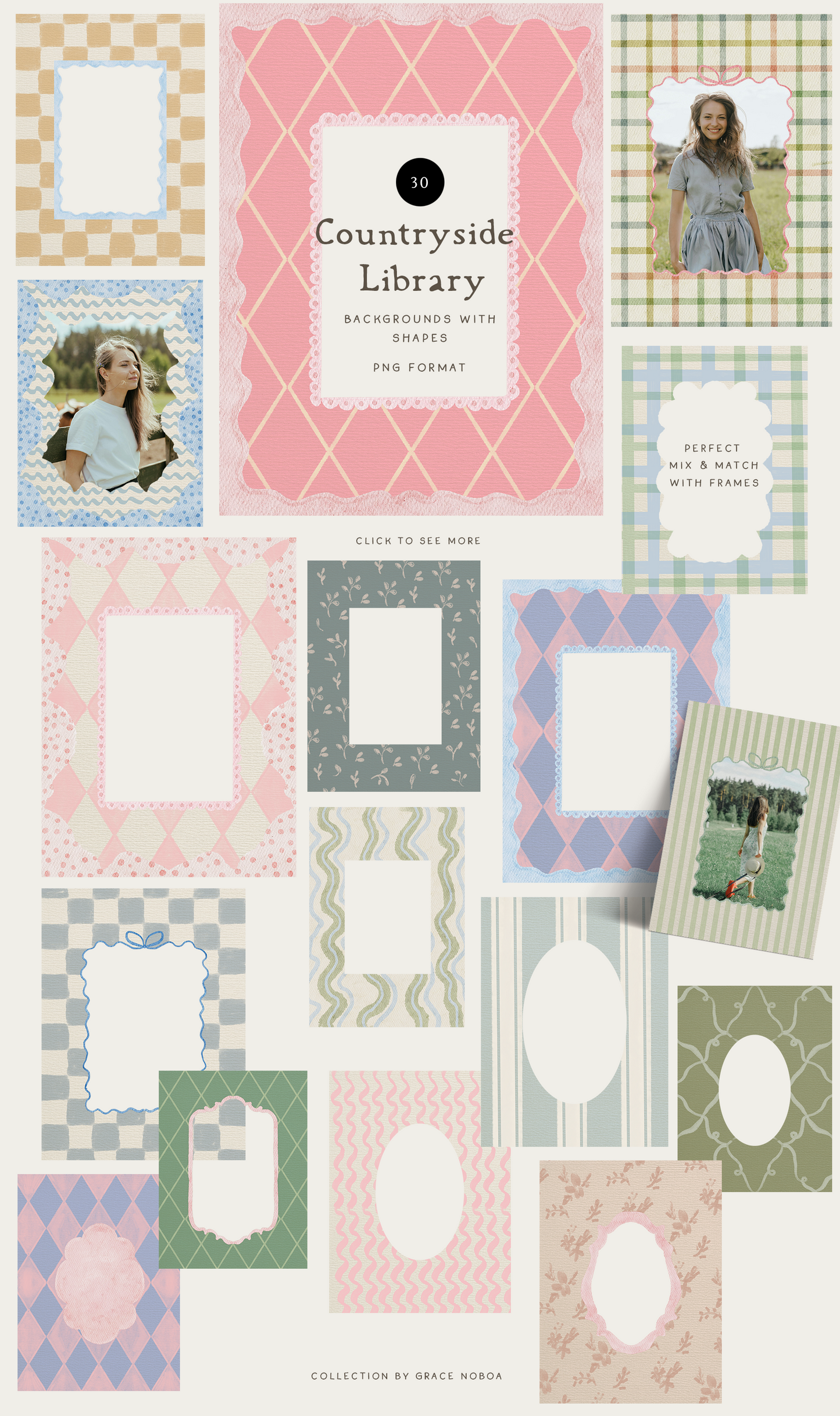 Countryside Checkered plaid Pastel Spring Backgrounds Wallpapers