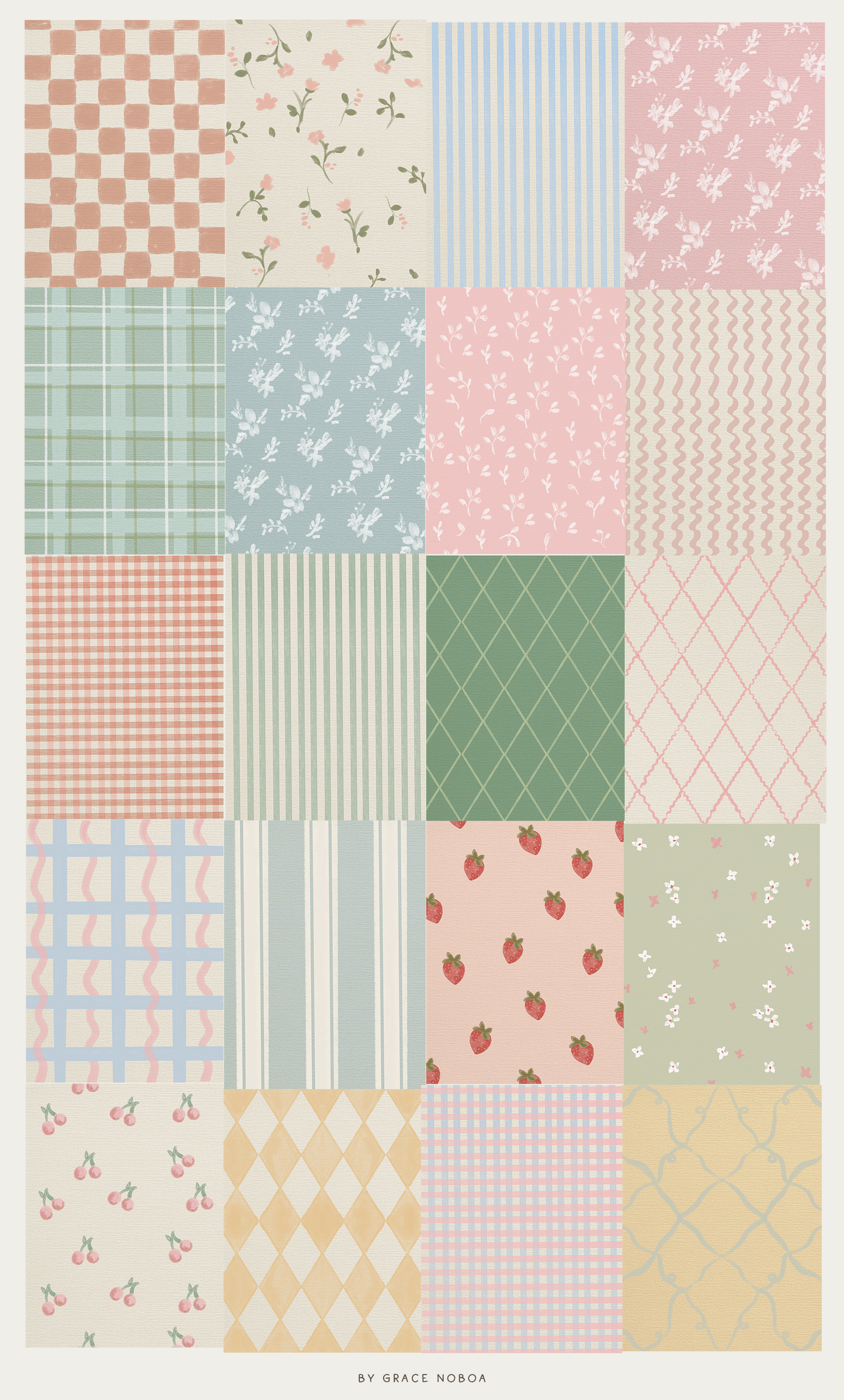 Countryside Checkered plaid Pastel Spring Backgrounds Wallpapers