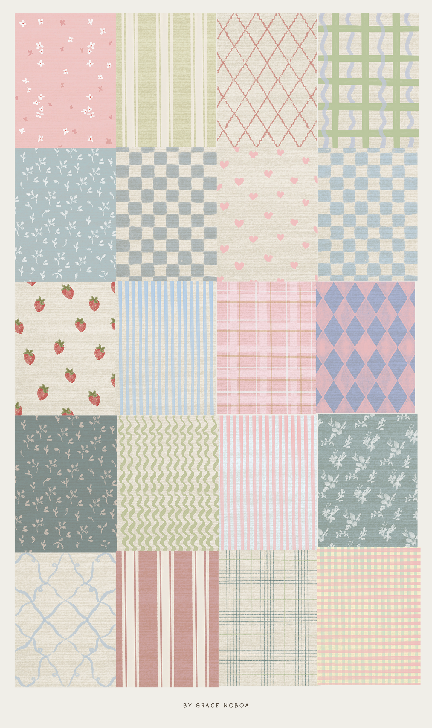 Countryside Checkered plaid Pastel Spring Backgrounds Wallpapers