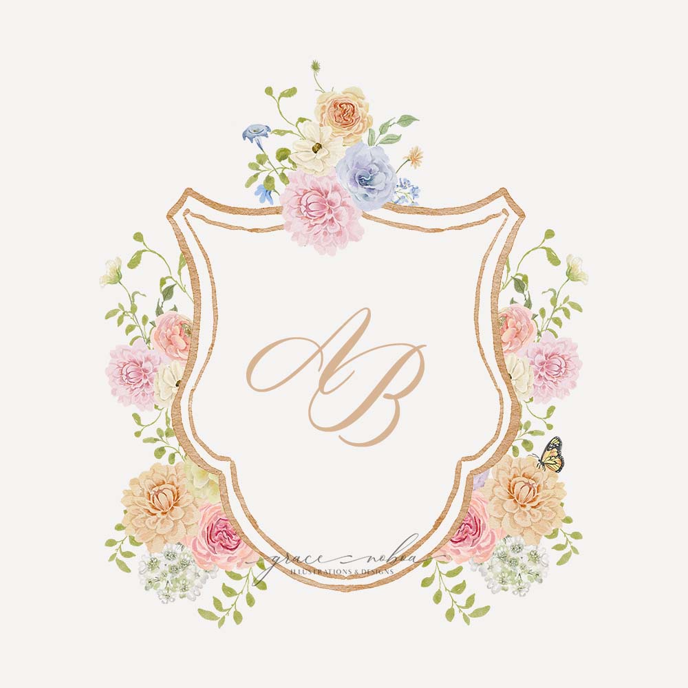 Watercolor pre made spring summer floral crest – Grace Noboa Illustrations