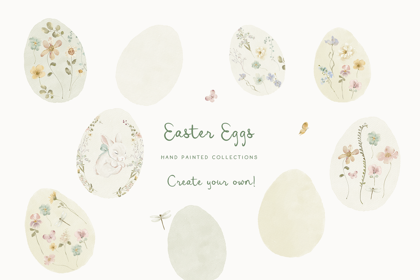 Easter watercolor cottagecore Bunny Spring wildflower meadow set