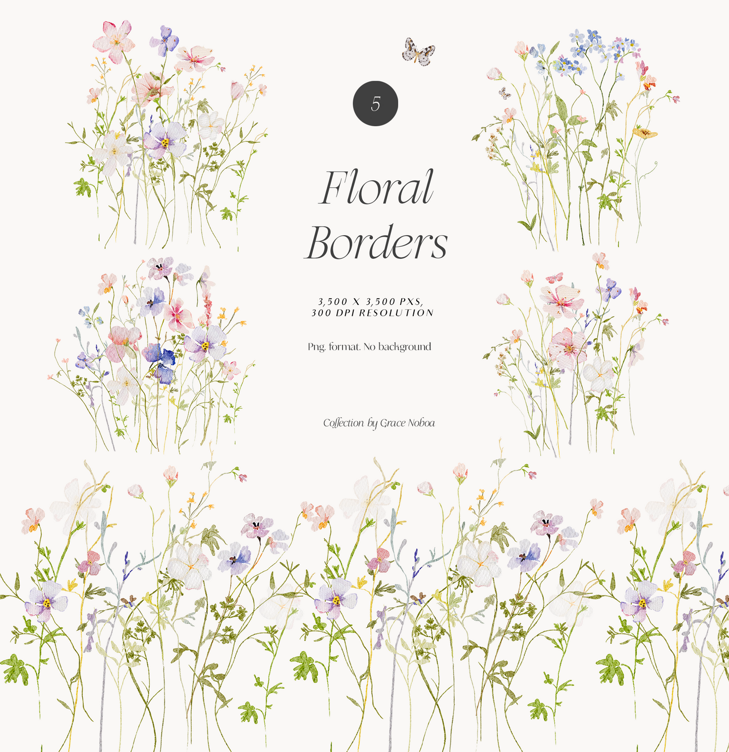 Watercolor Delicate Wildflowers spring cottagecore set