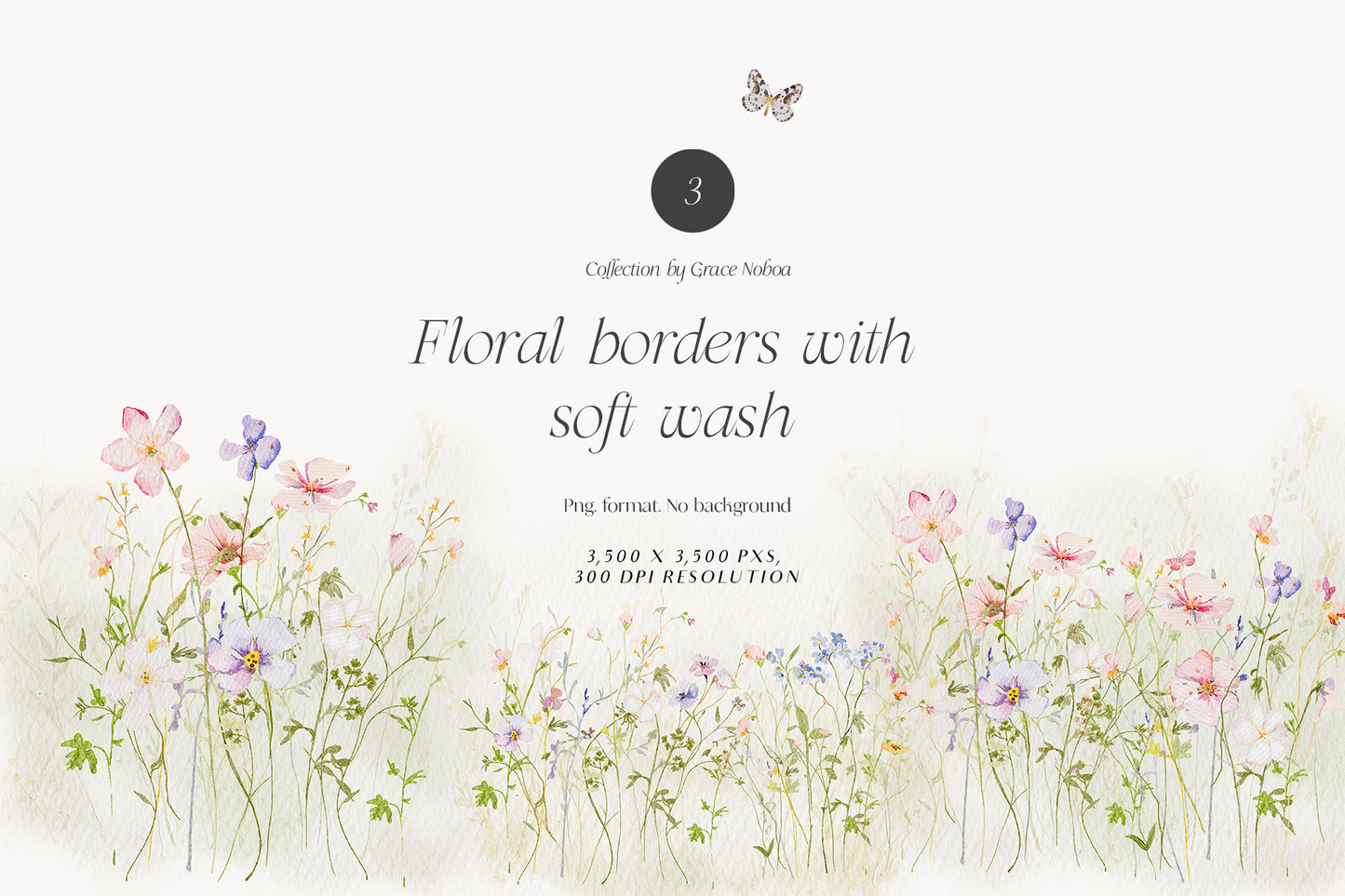 Watercolor Delicate Wildflowers spring cottagecore set