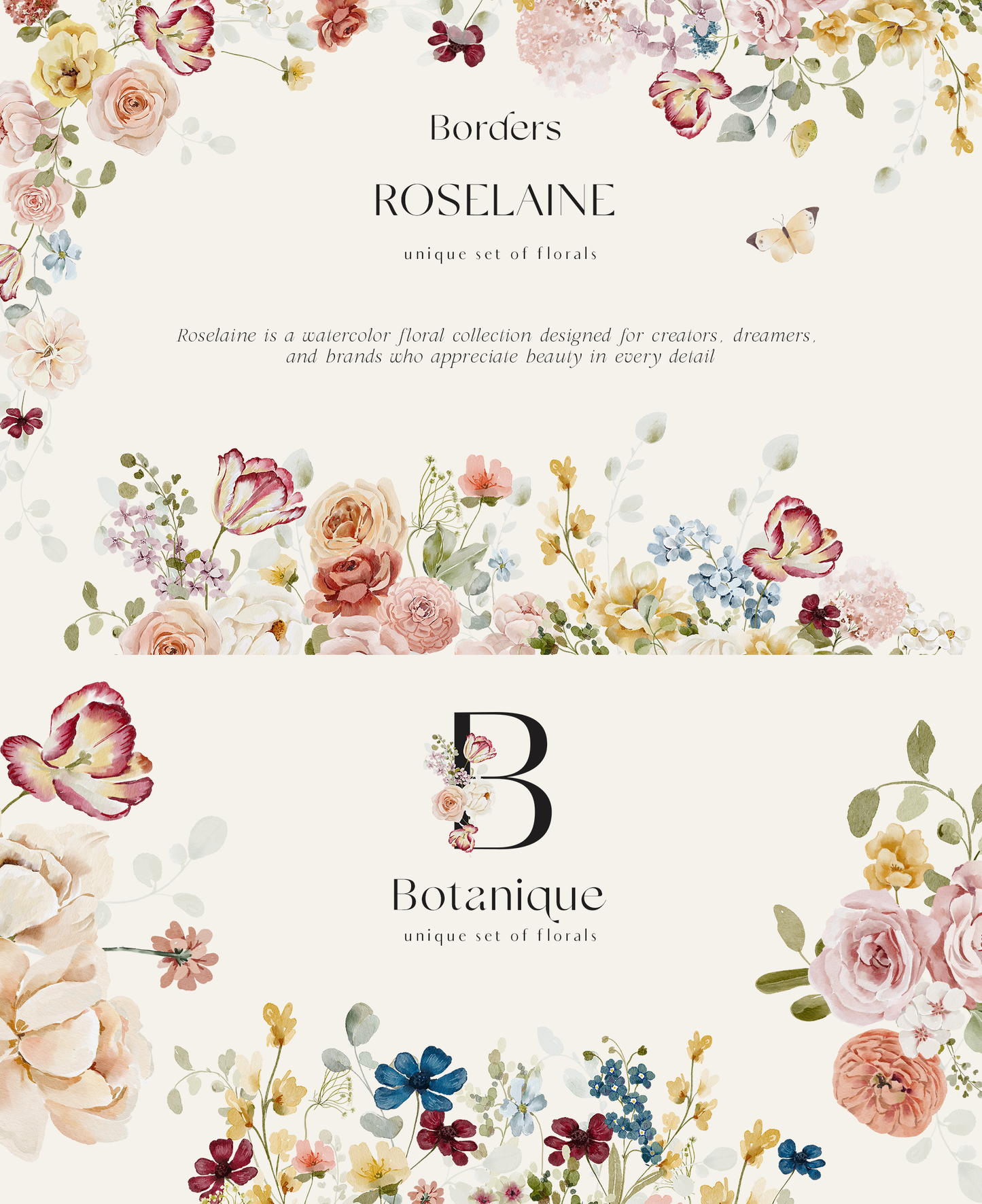 Watercolor Bright Garden flowers clipart collection
