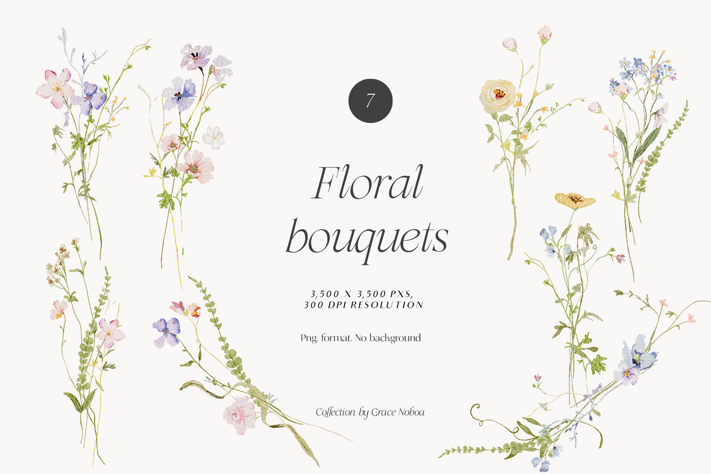 Watercolor Delicate Wildflowers spring cottagecore set