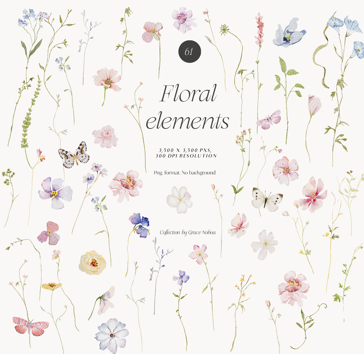 Watercolor Delicate Wildflowers spring cottagecore set