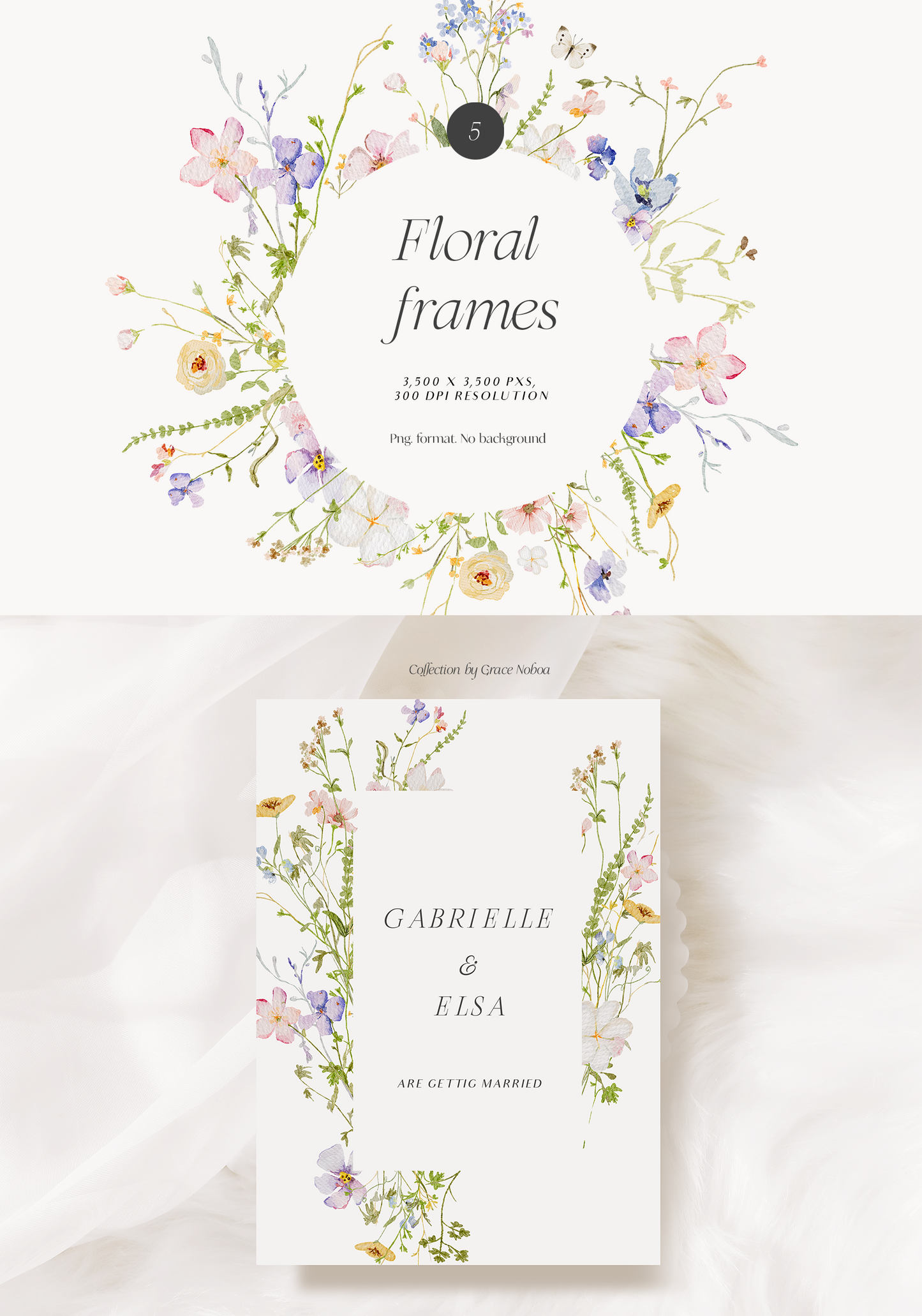 Watercolor Delicate Wildflowers spring cottagecore set