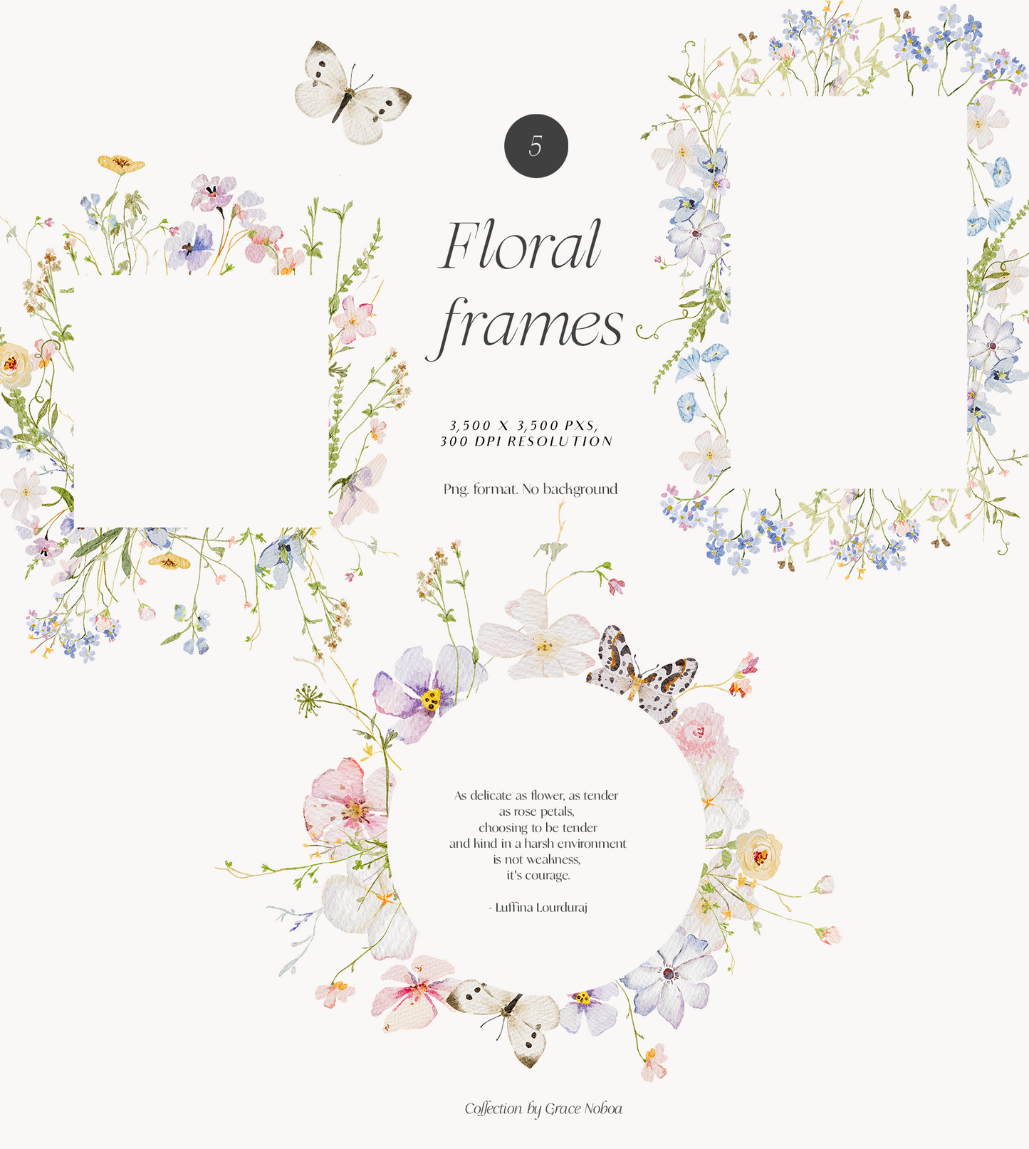 Watercolor Delicate Wildflowers spring cottagecore set