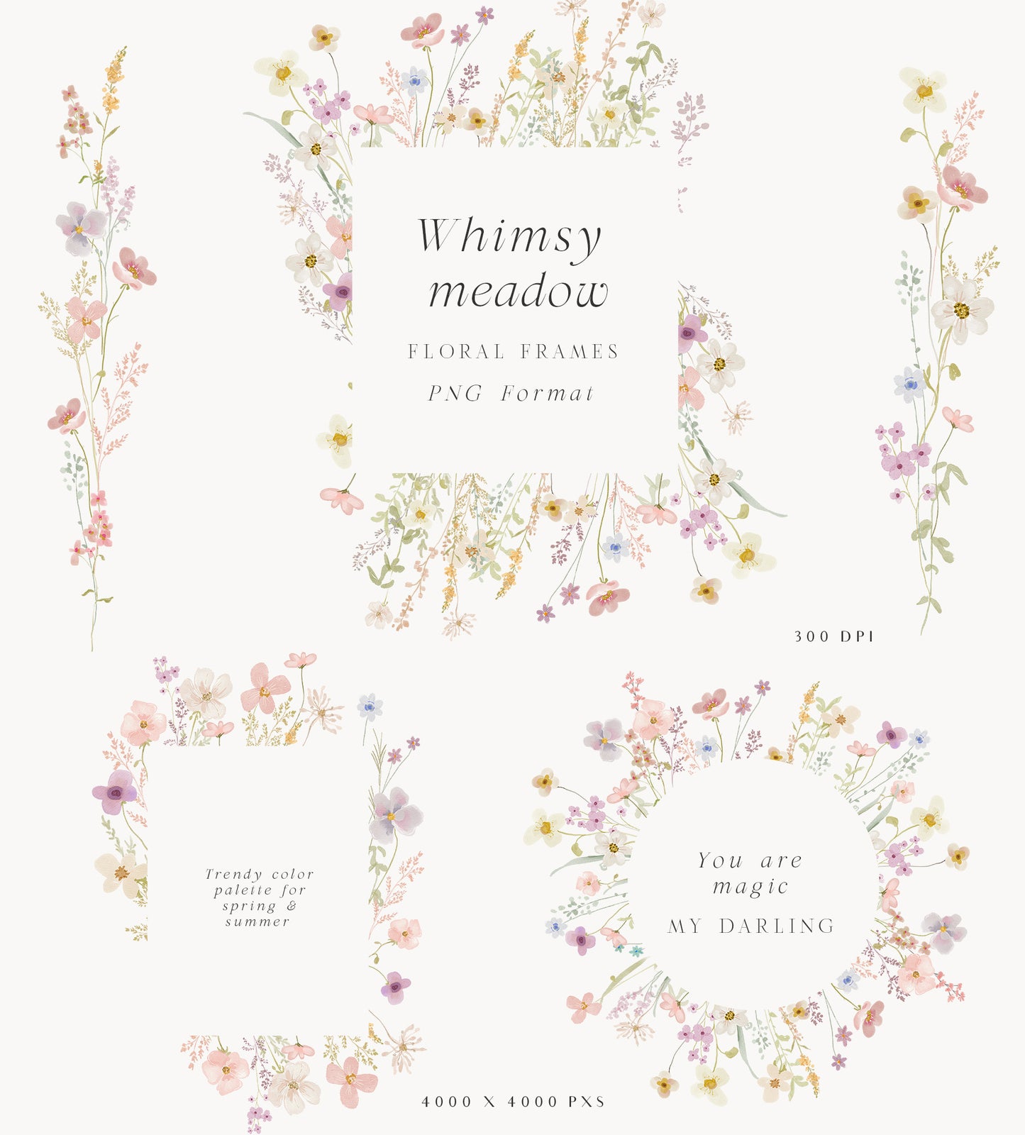 Watercolor spring floral wildflower clipart