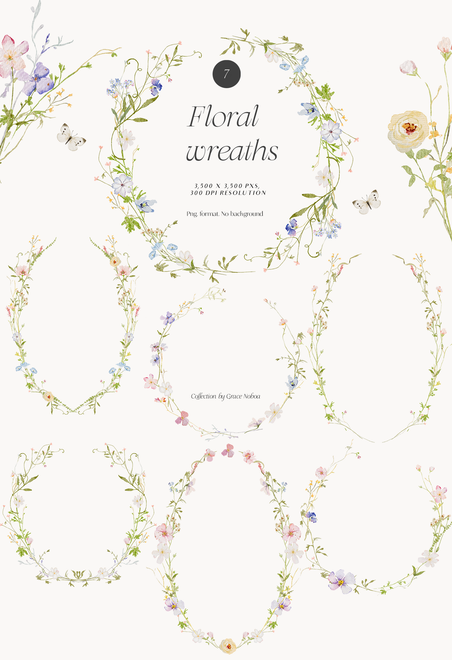 Watercolor Delicate Wildflowers spring cottagecore set