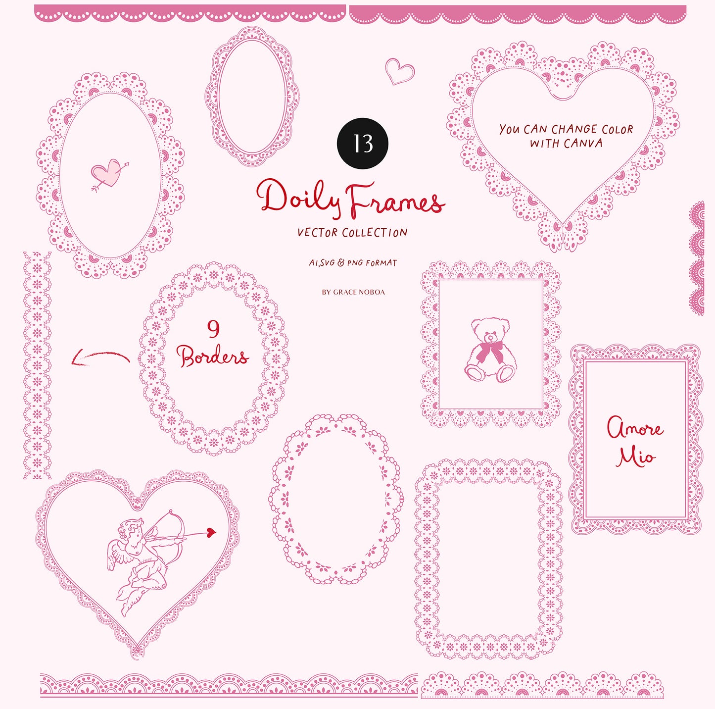 Valentine's day Cherups vintage angel babies, Pink galentines vector illustrations