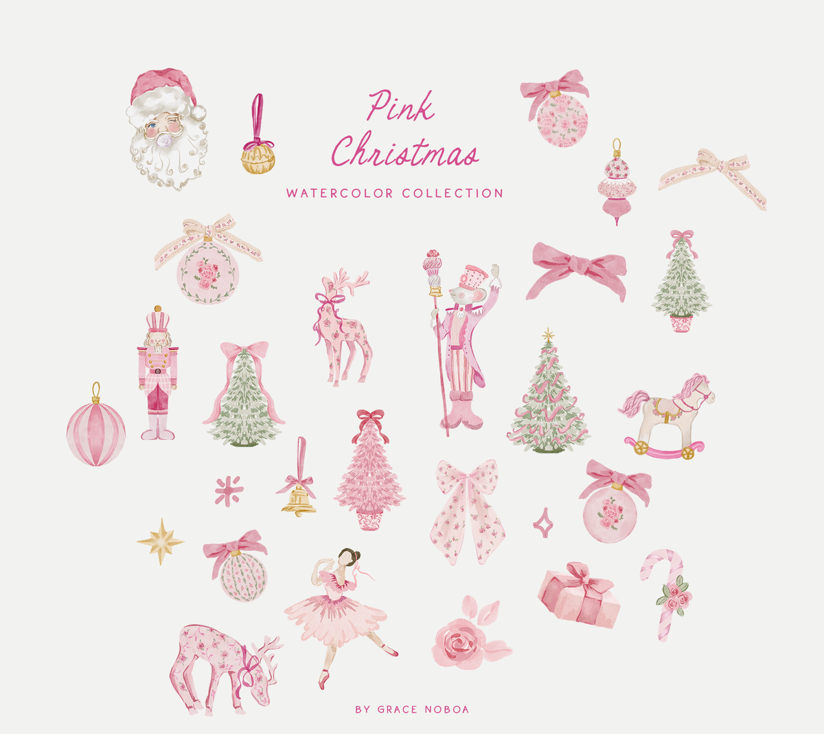 Pink Christmas coquette floral santa claus, grandmillenial holiday
