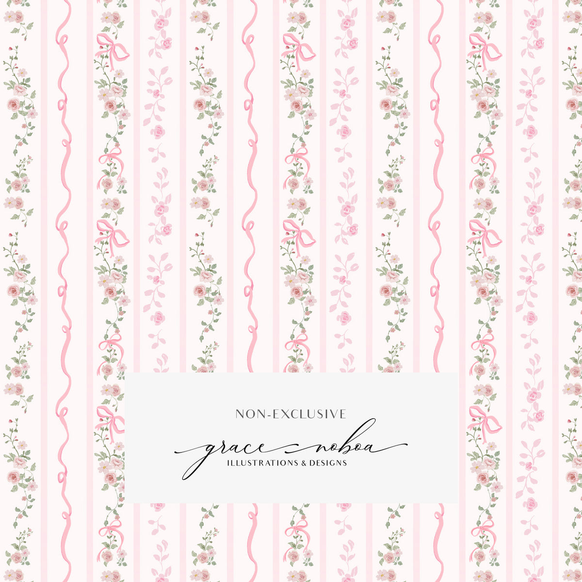 JOLENE- Pink Floral pattern file, vintage seamless pattern with bows and ribbons for wallpapers, clothing, paper