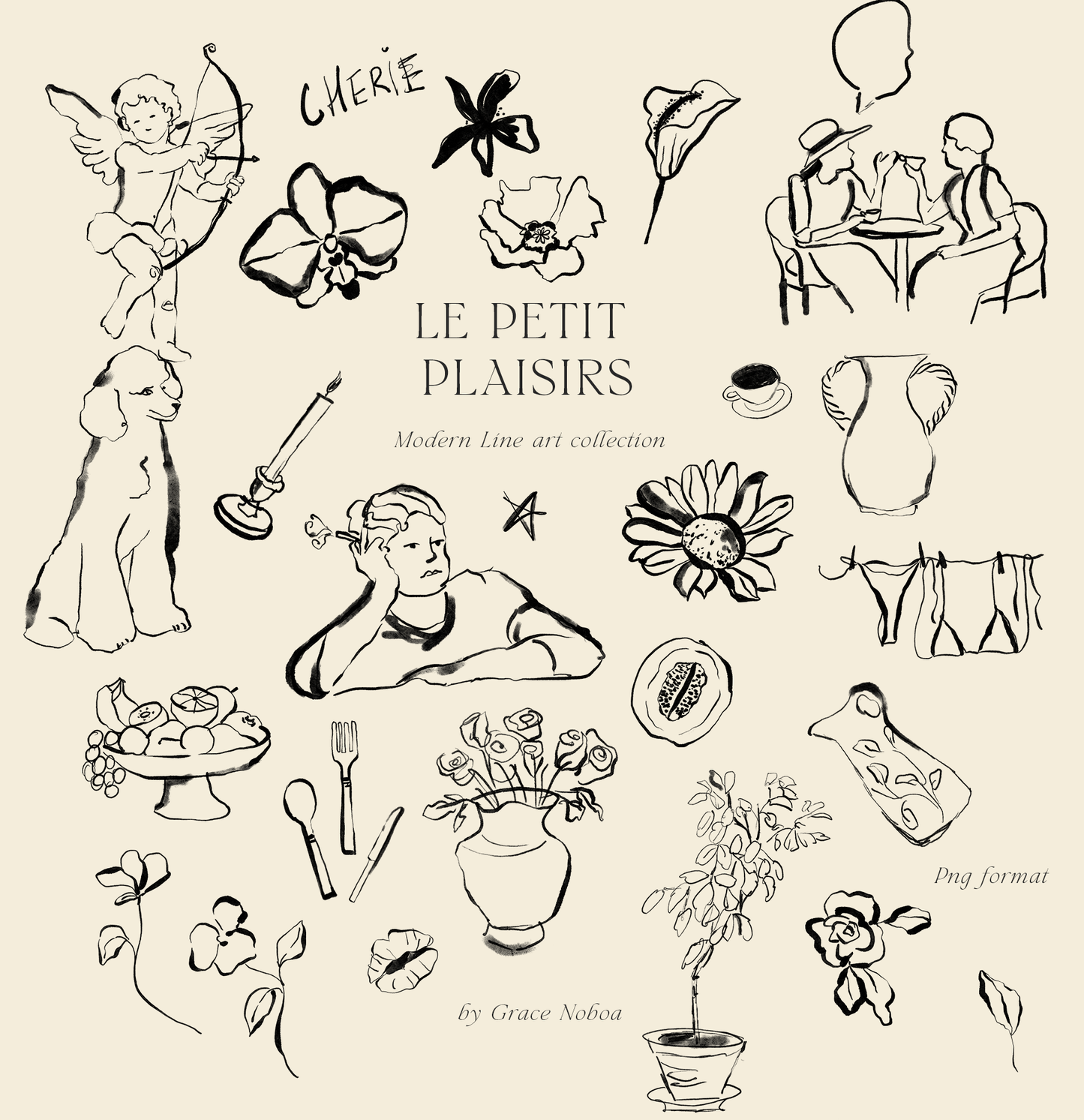 Line art ink dolce vita chalk illustrations clipart