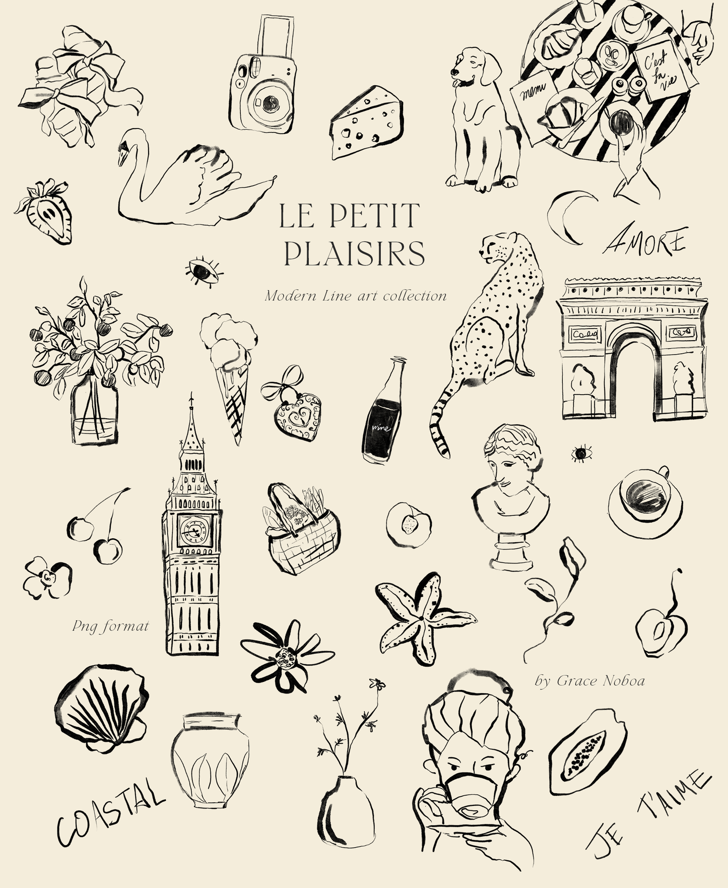 Line art ink dolce vita chalk illustrations clipart