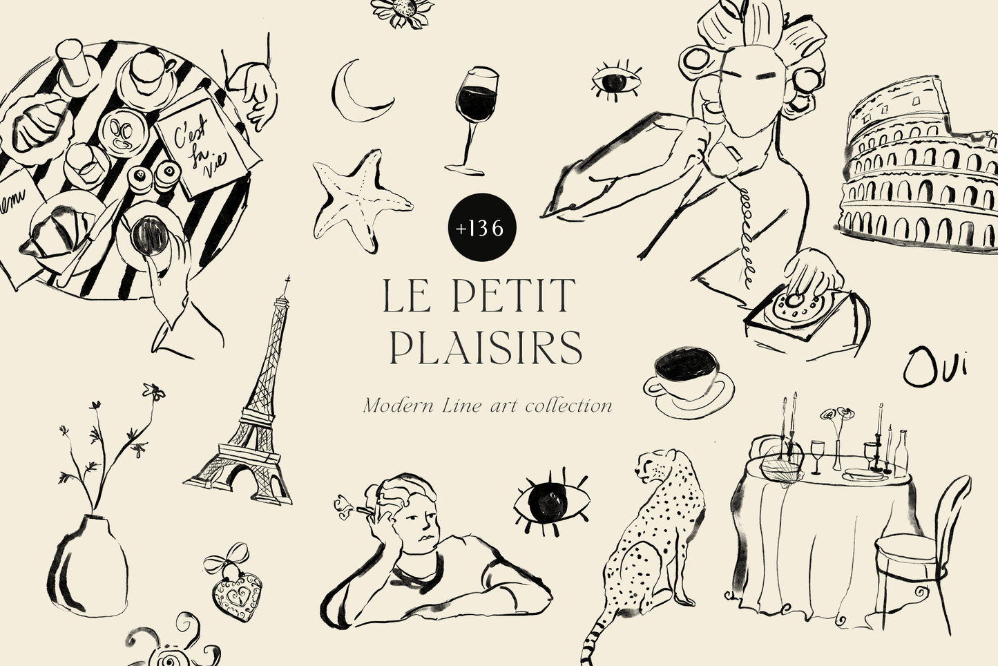 Line art ink dolce vita chalk illustrations clipart