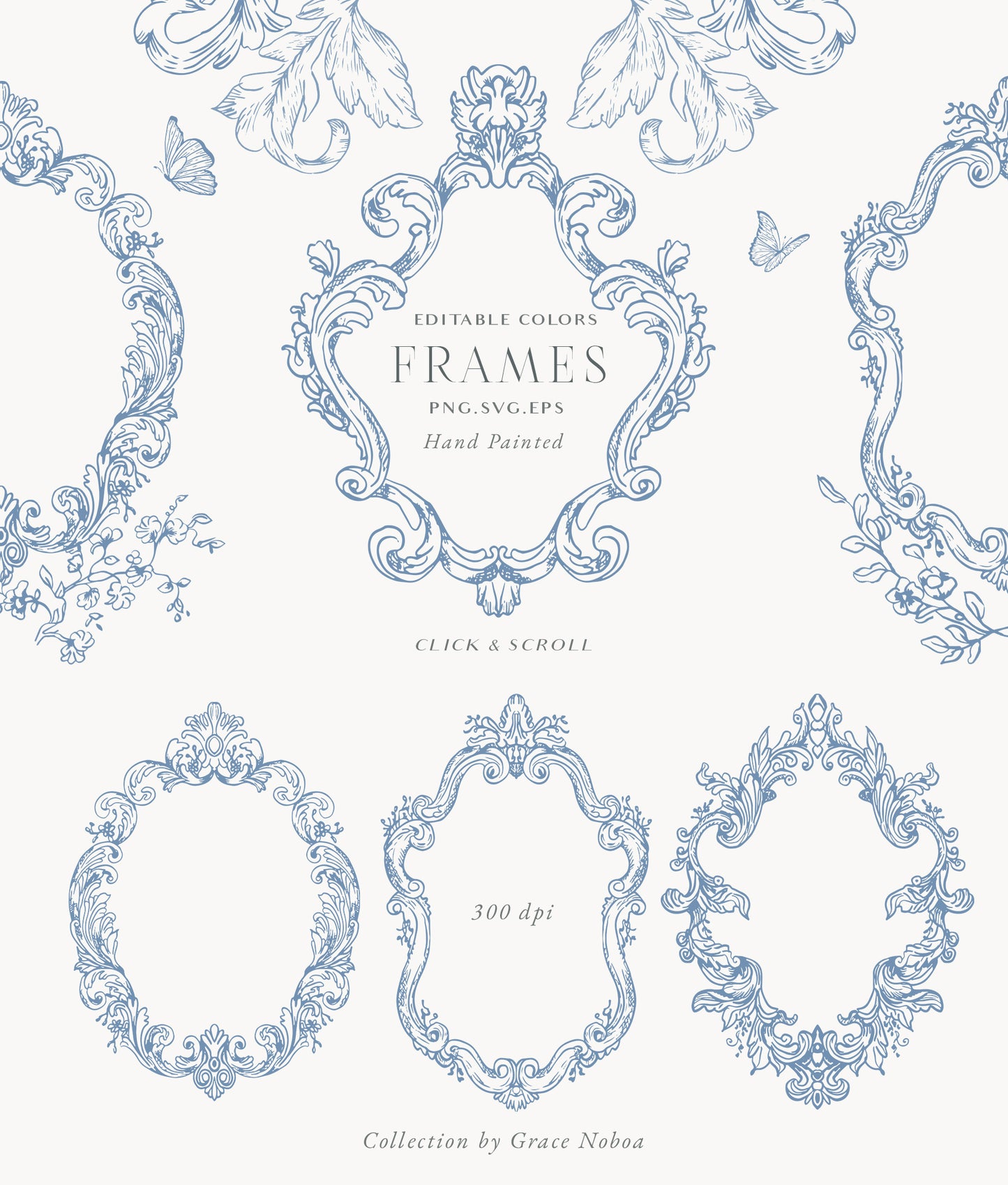 Blue Victorian Vintage Fine Line Art vector clipart