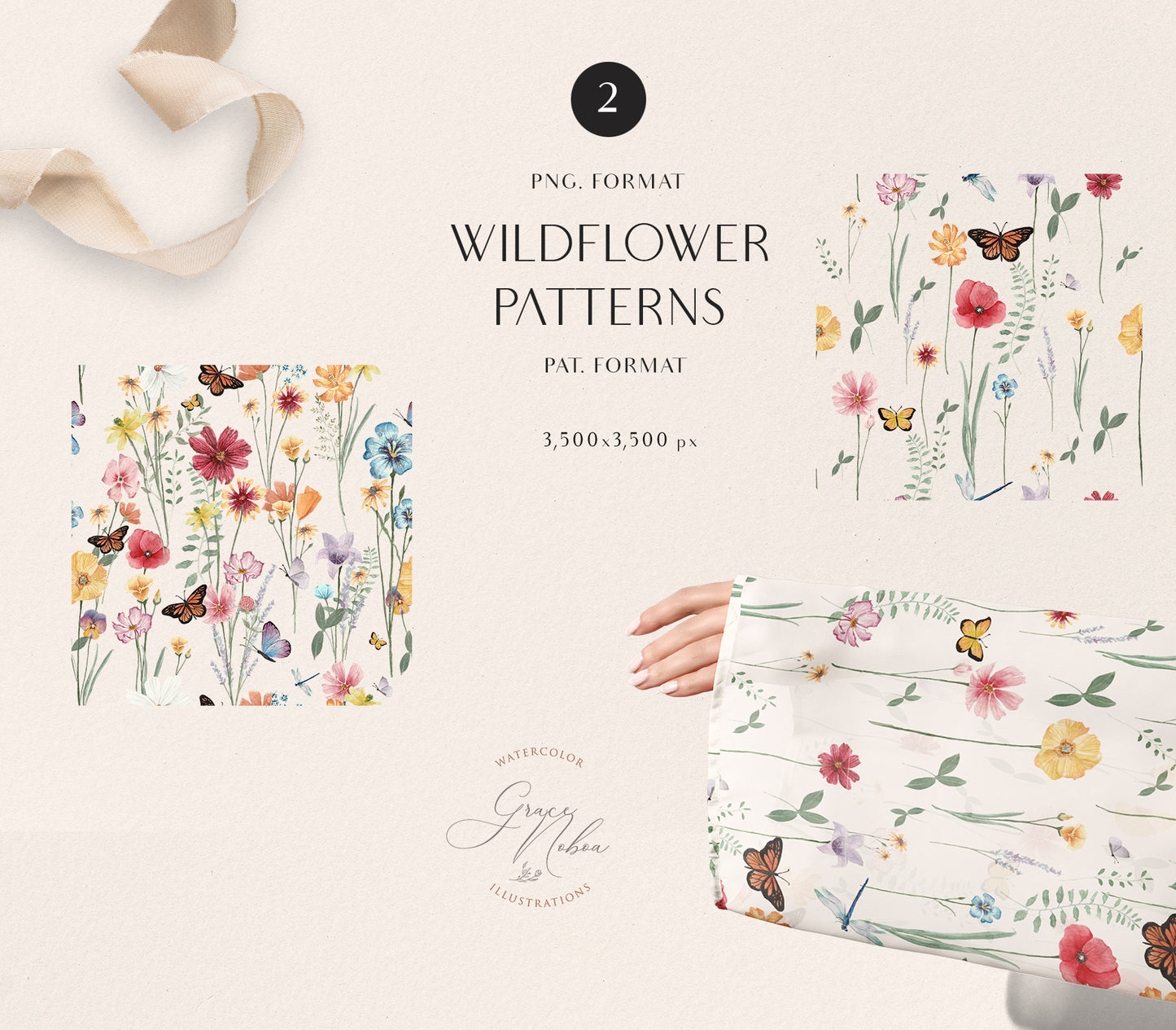 Meadow bright wild flowers watercolor clipart set