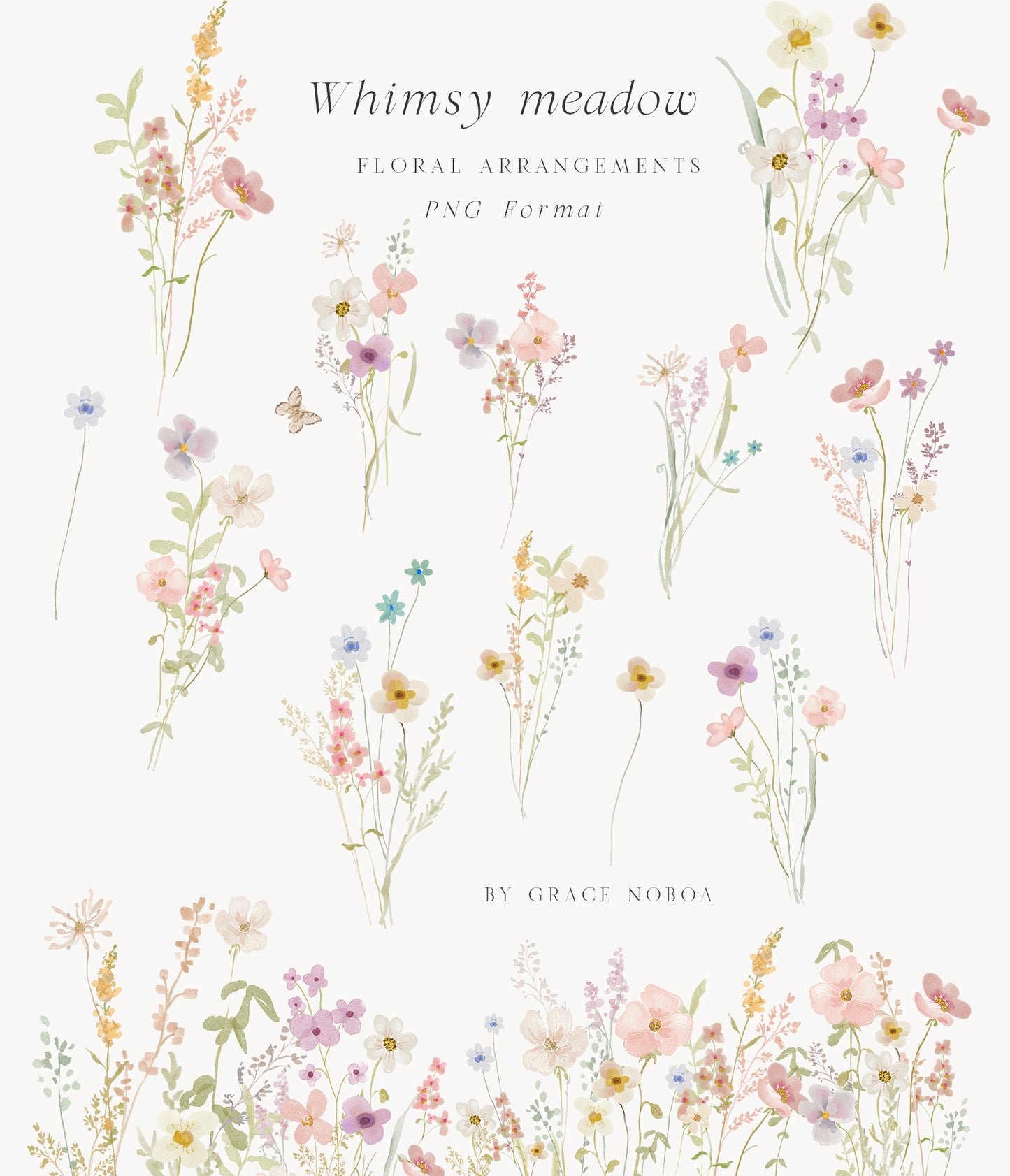 Watercolor spring floral wildflower clipart