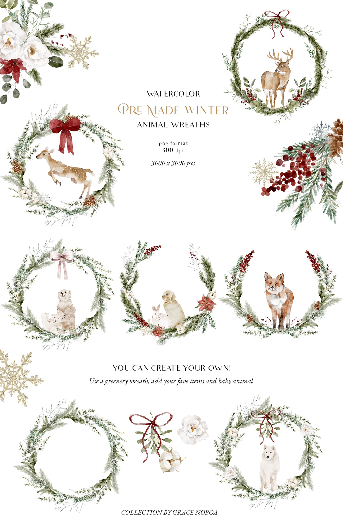 Watercolor Christmas winter grennery florals clipart