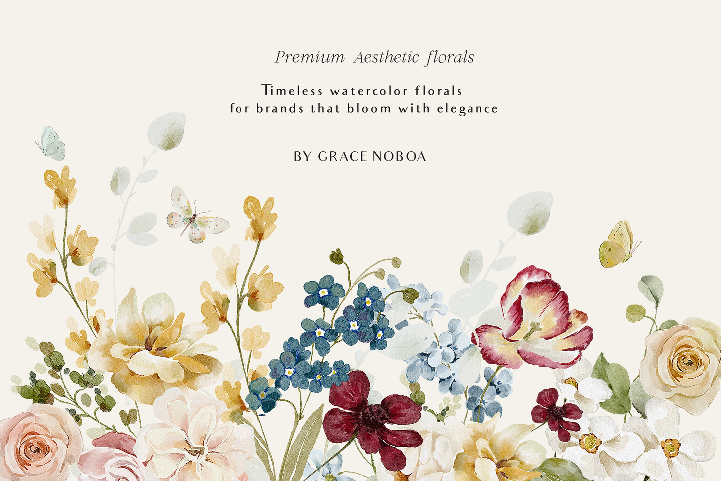 Watercolor Bright Garden flowers clipart collection