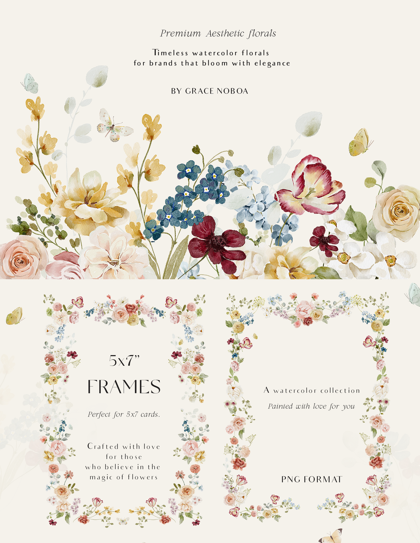 Watercolor Bright Garden flowers clipart collection