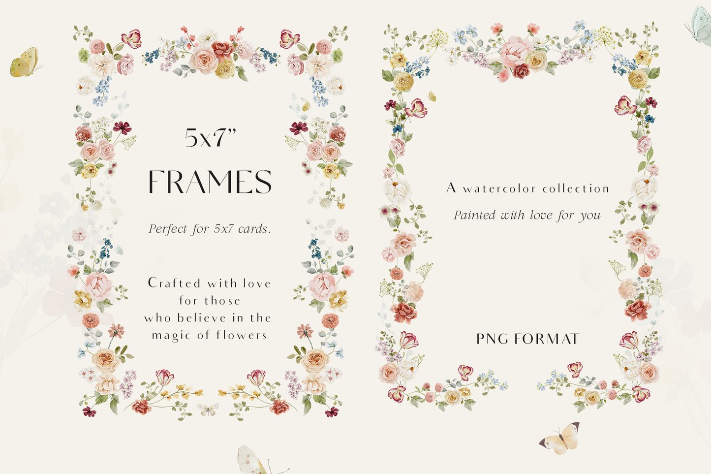Watercolor Bright Garden flowers clipart collection