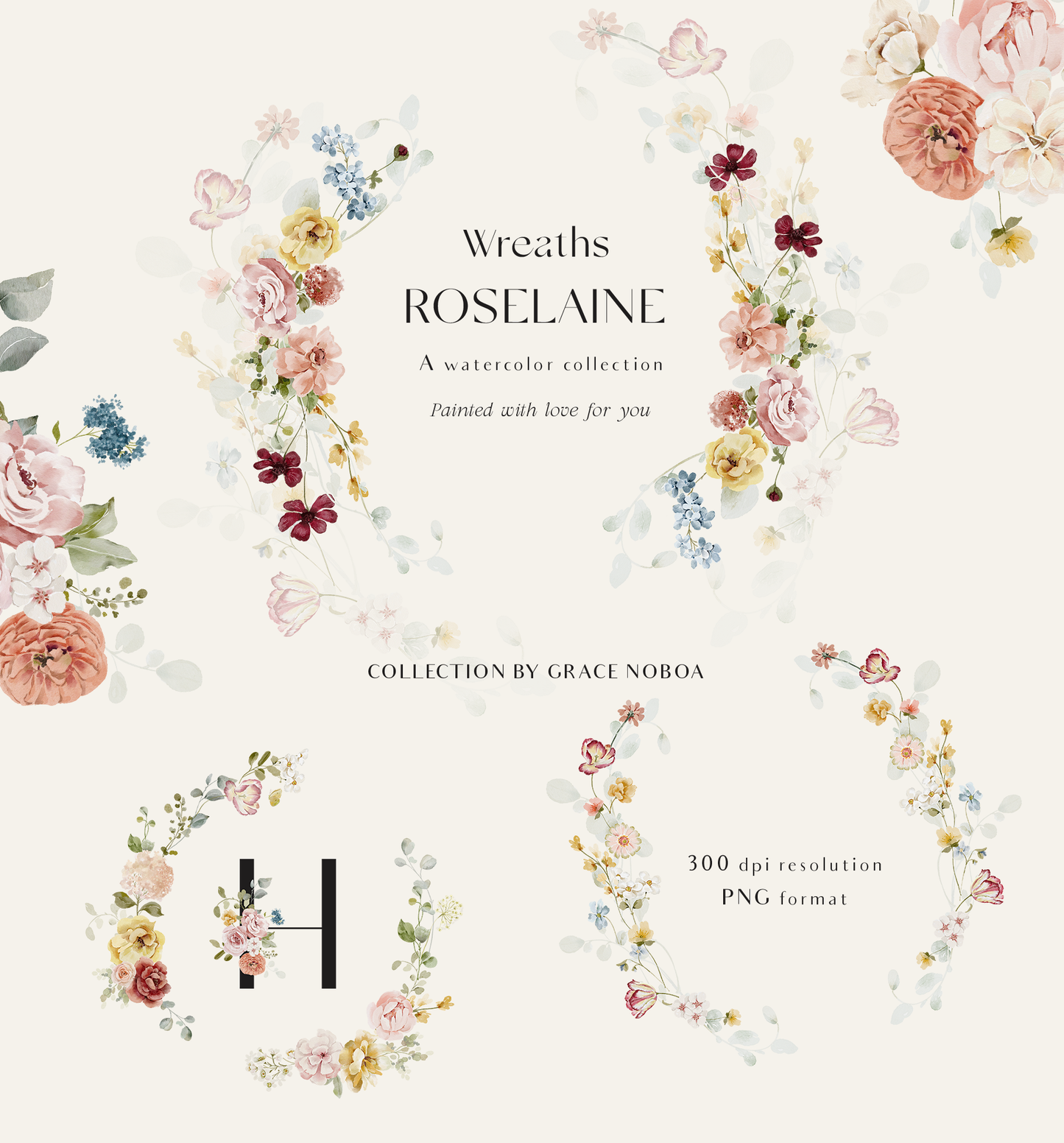 Watercolor Bright Garden flowers clipart collection