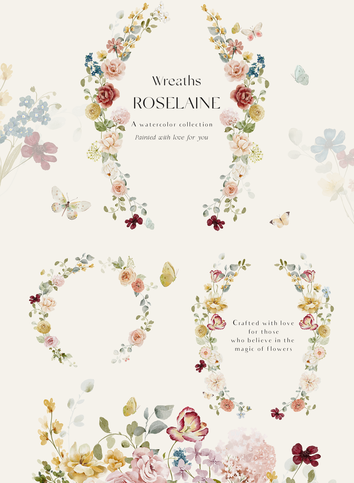 Watercolor Bright Garden flowers clipart collection