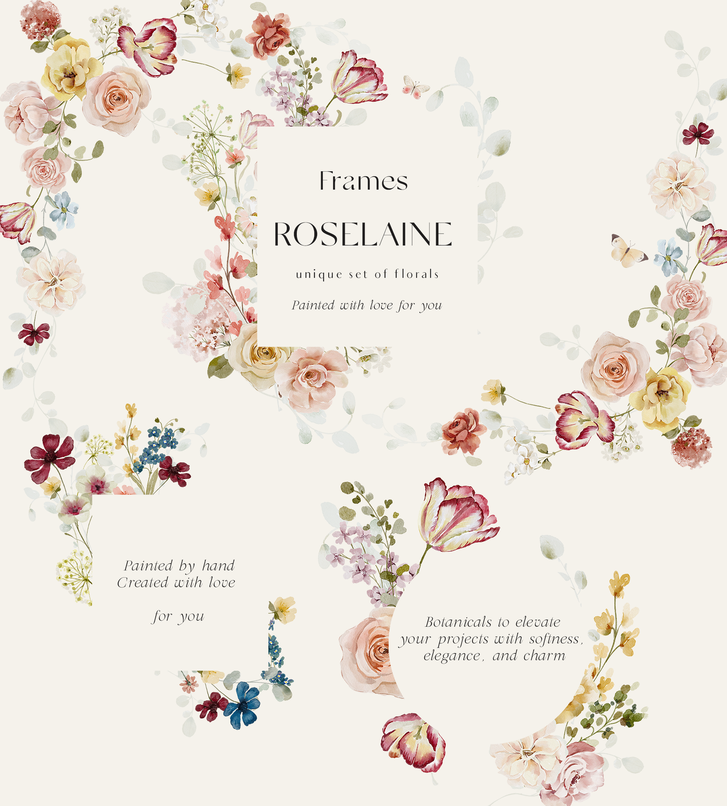 Watercolor Bright Garden flowers clipart collection