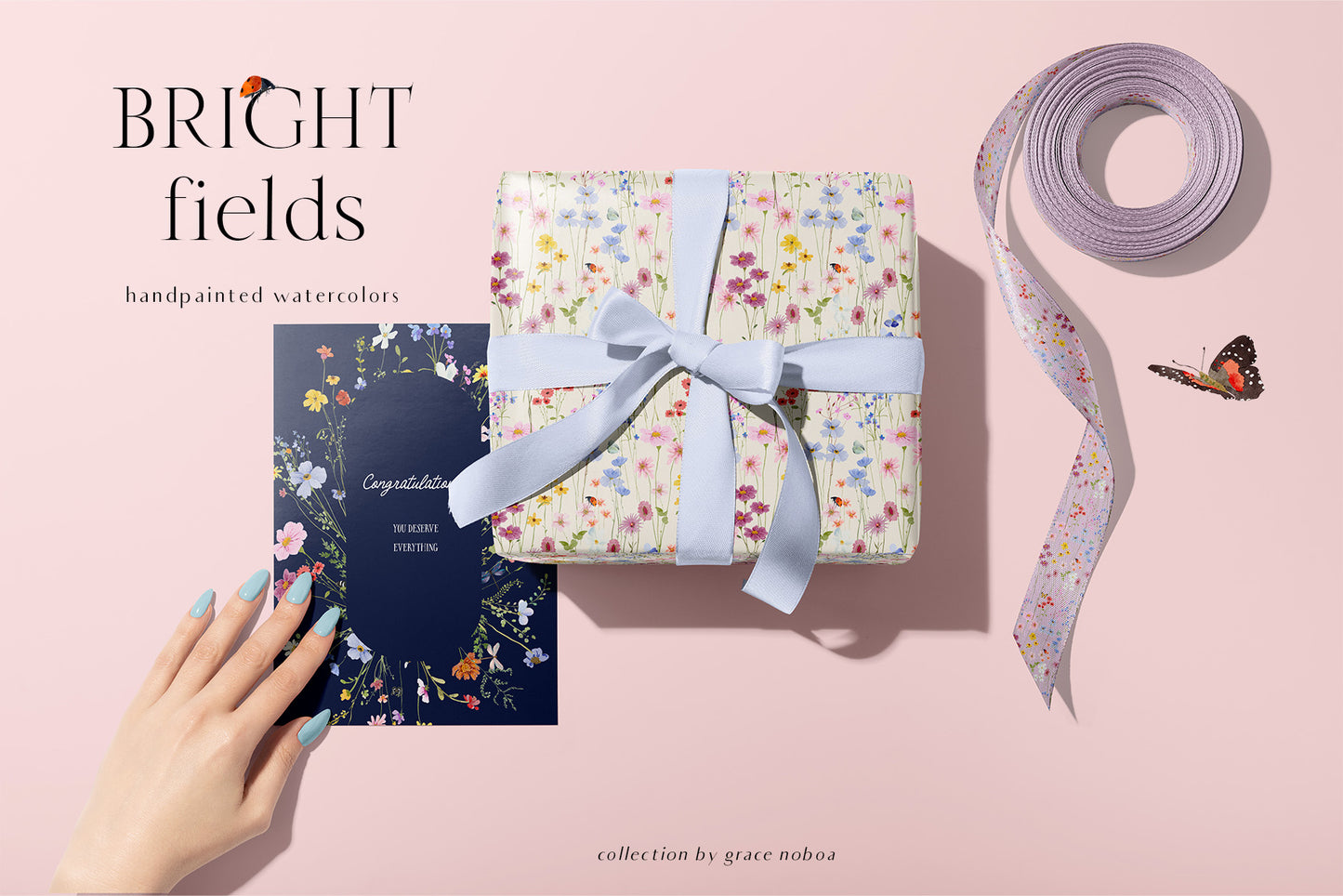 Watercolor Bright wildflowers fields colorful flowers clipart