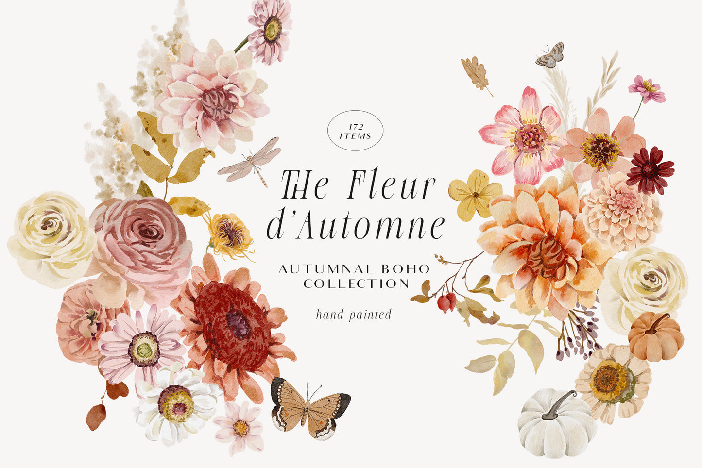 Watercolor Autumn fall flowers clipart