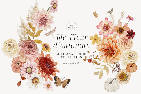 Watercolor Autumn fall flowers clipart