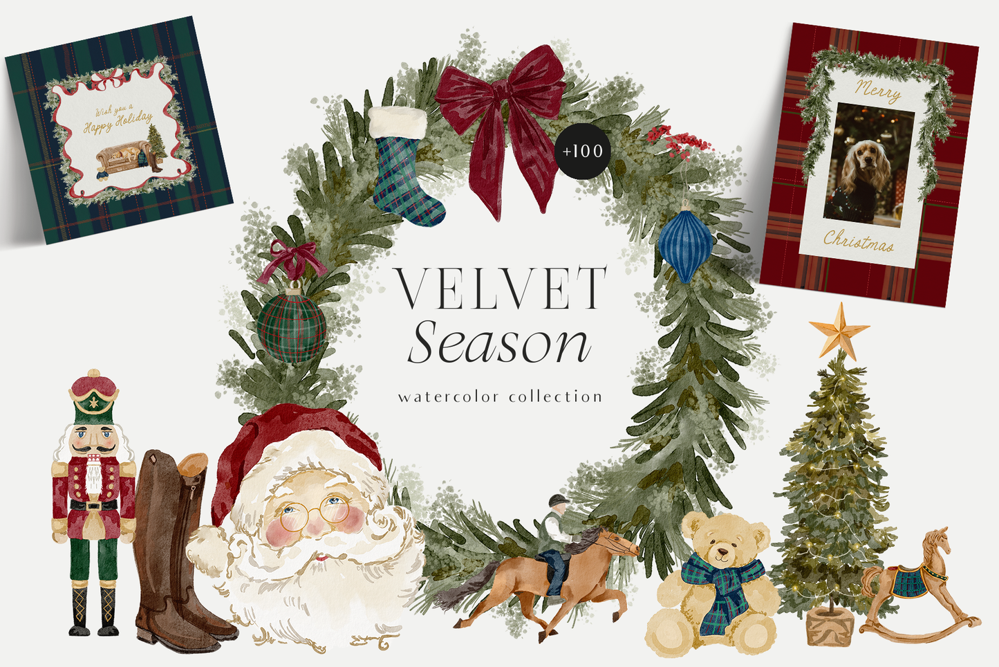 Watercolor classic christmas santa claus nutcracker