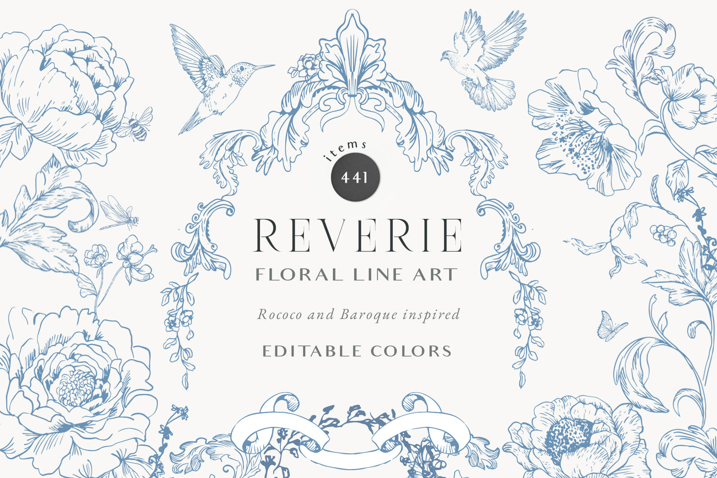 Blue Victorian Vintage Fine Line Art vector clipart