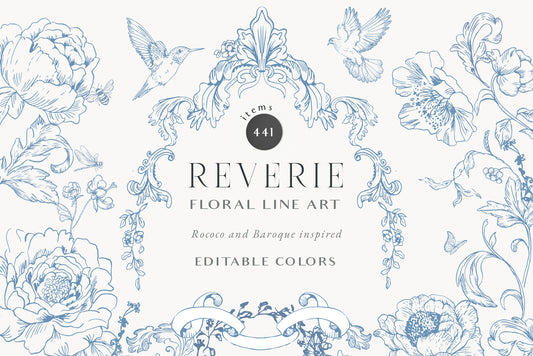 Blue Victorian Vintage Fine Line Art vector clipart