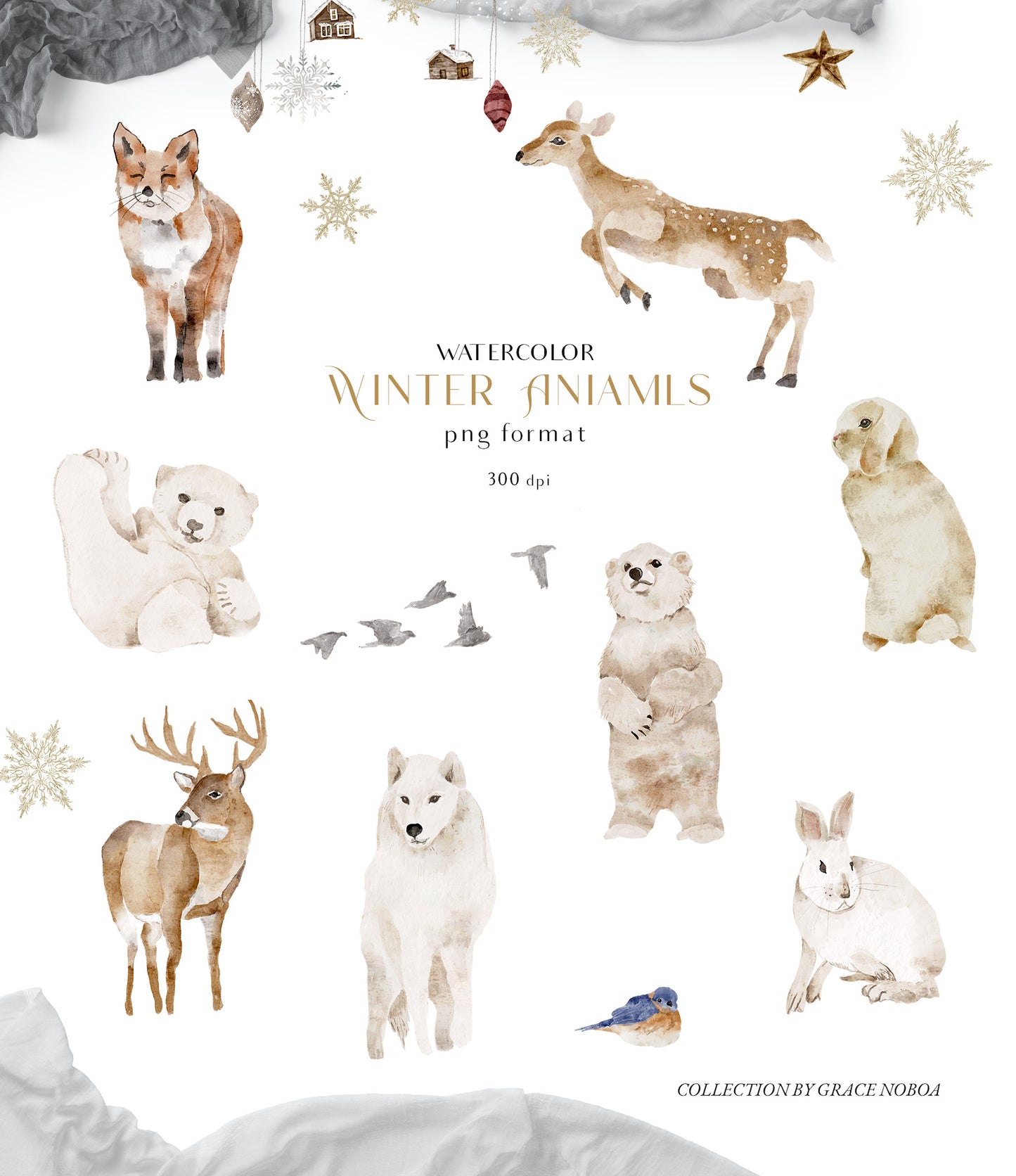 Watercolor Christmas winter grennery florals clipart