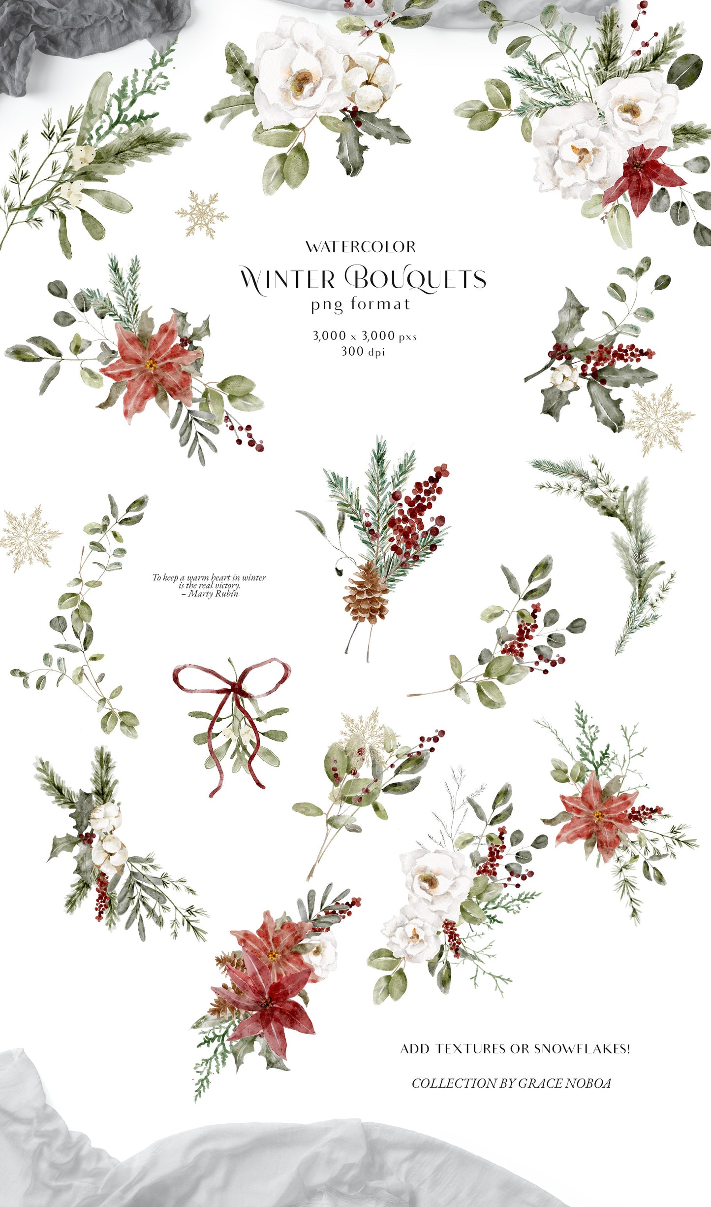 Watercolor Christmas winter grennery florals clipart