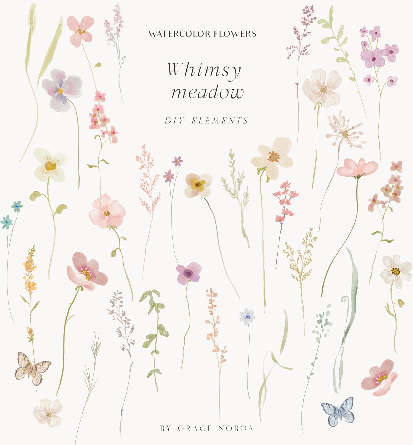 Watercolor spring floral wildflower clipart