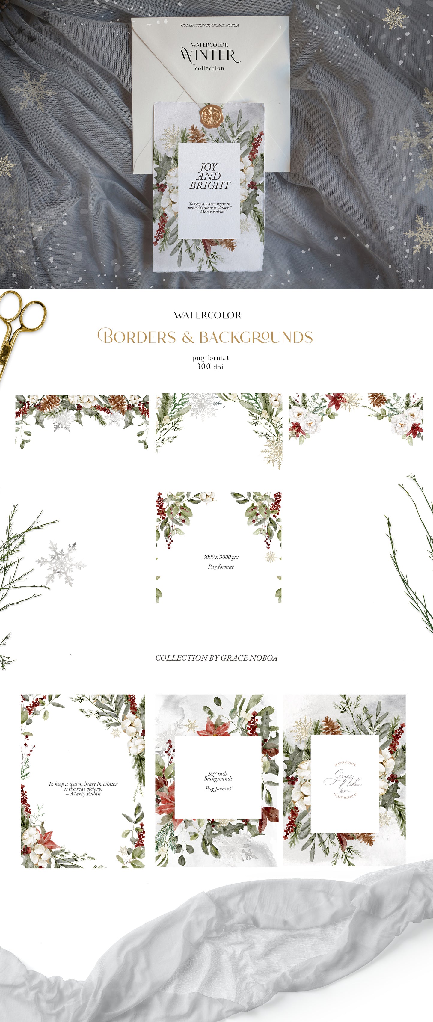 Watercolor Christmas winter grennery florals clipart