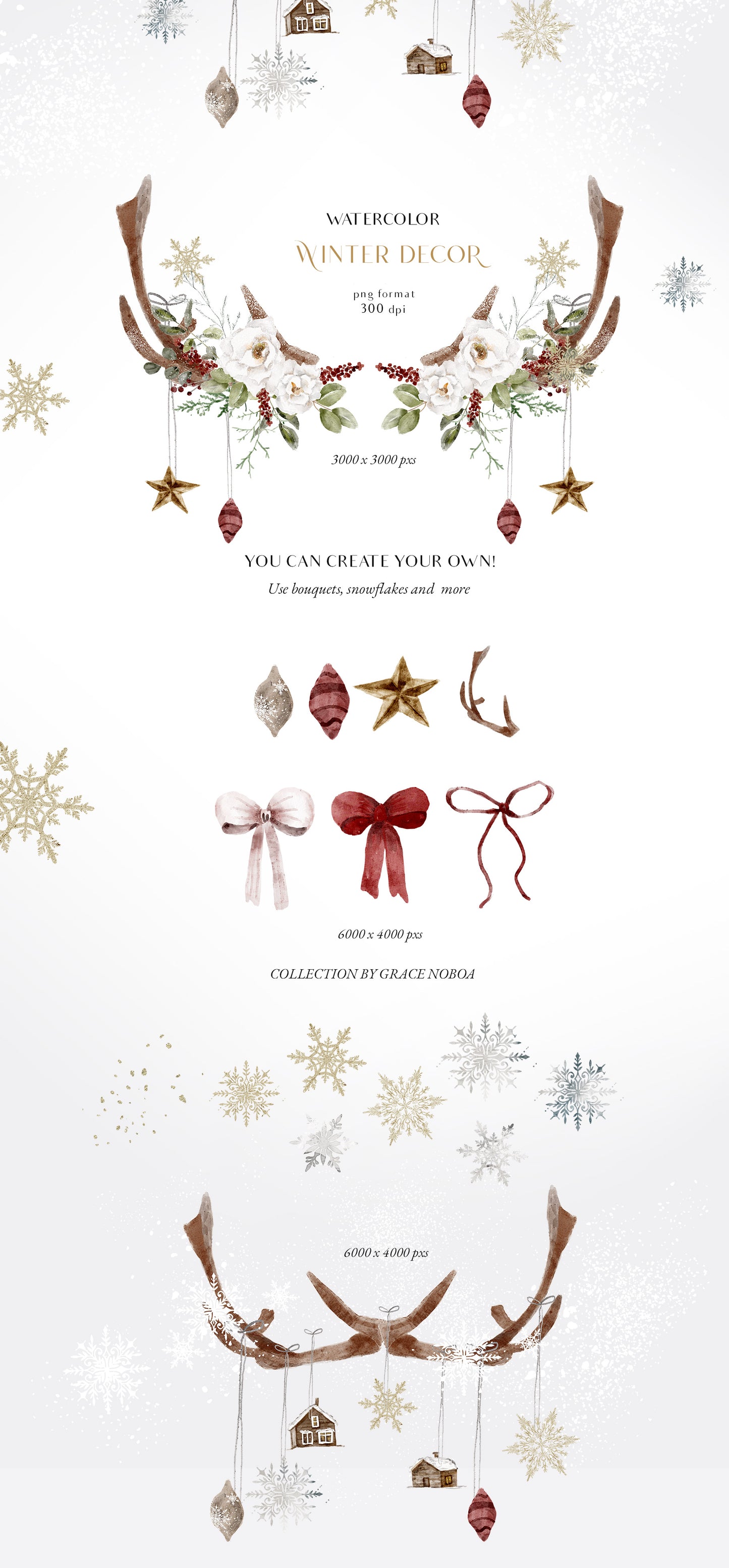 Watercolor Christmas winter grennery florals clipart